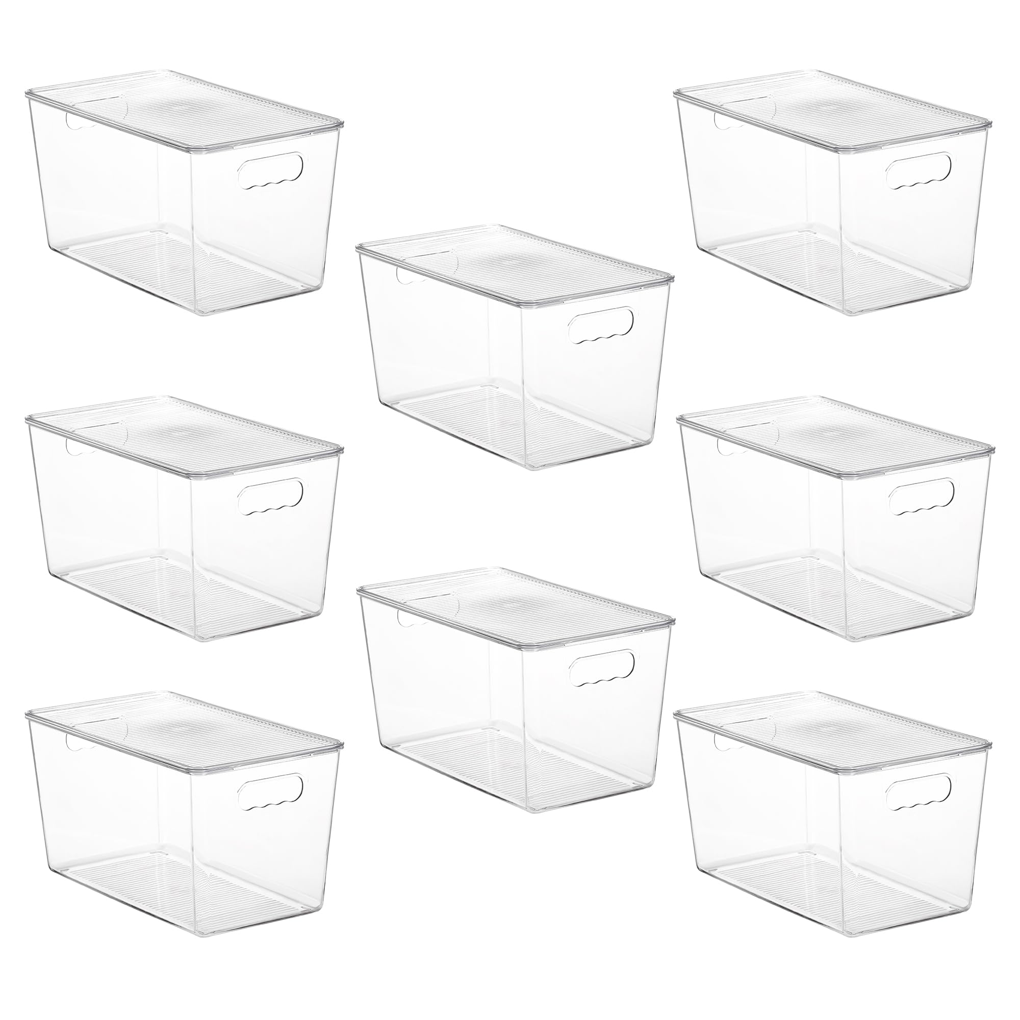 8 Pack Clear Stackable Storage Bins with Lids and Handles (8 Count)