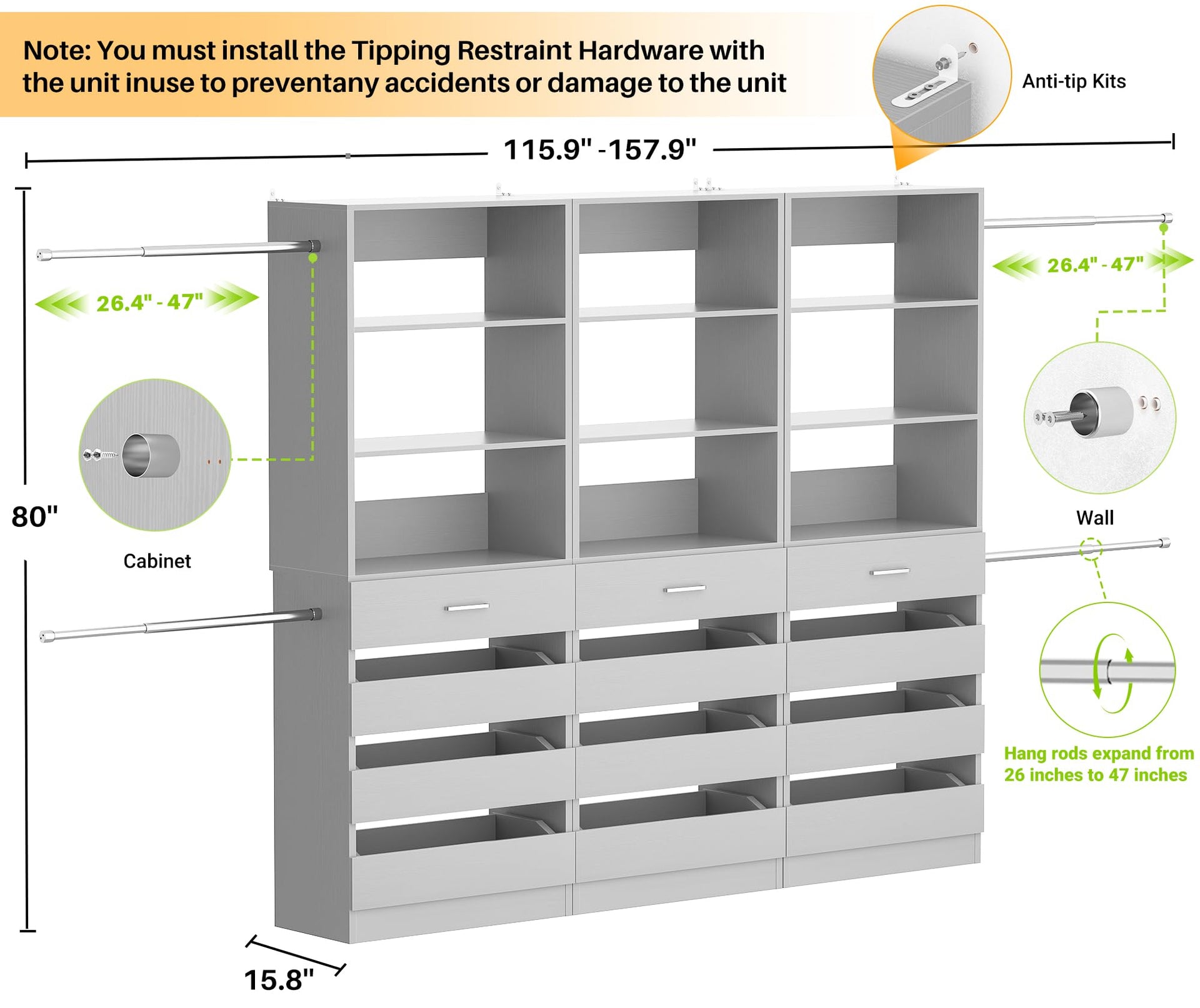 Closet System with 12 Drawers
