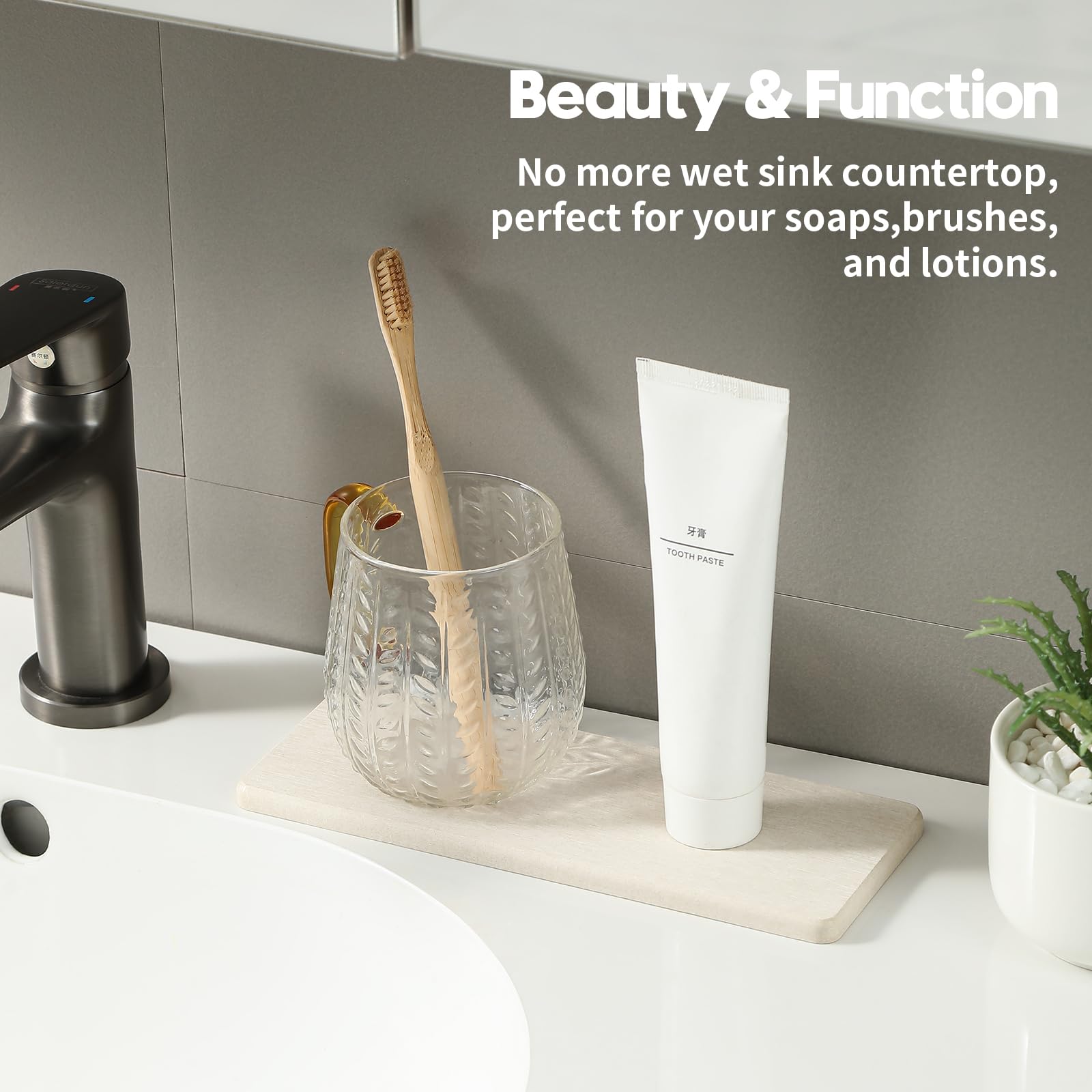 2PCS Beige Bathroom Sink Vanity Trays (2 Count)