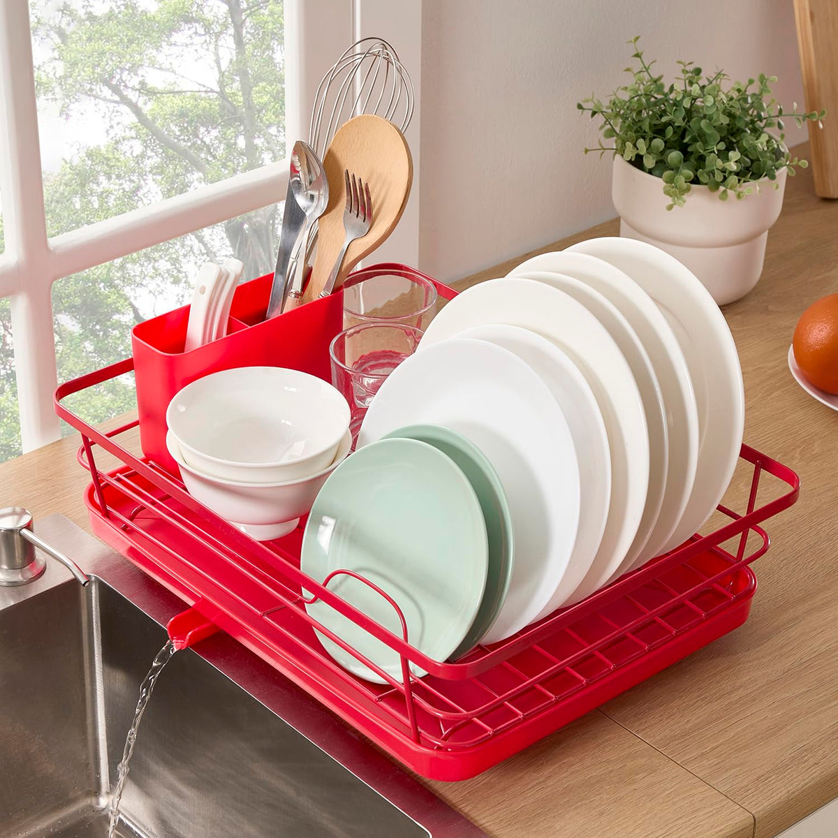 Dish Drying Rack 3 Piece Dish Drainer with Drainboard Set for Kitchen Counter