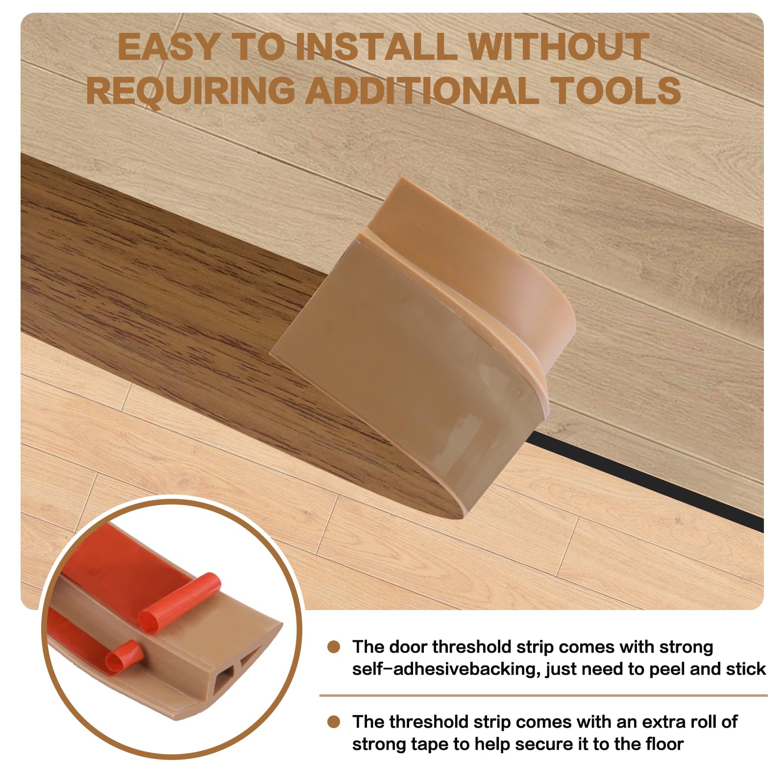 Floor Transition Strip Vinyl Door Threshold Ramp Self Adhesive Carpet Edging Strip Doorway Edge Trim (3.3 Foot)