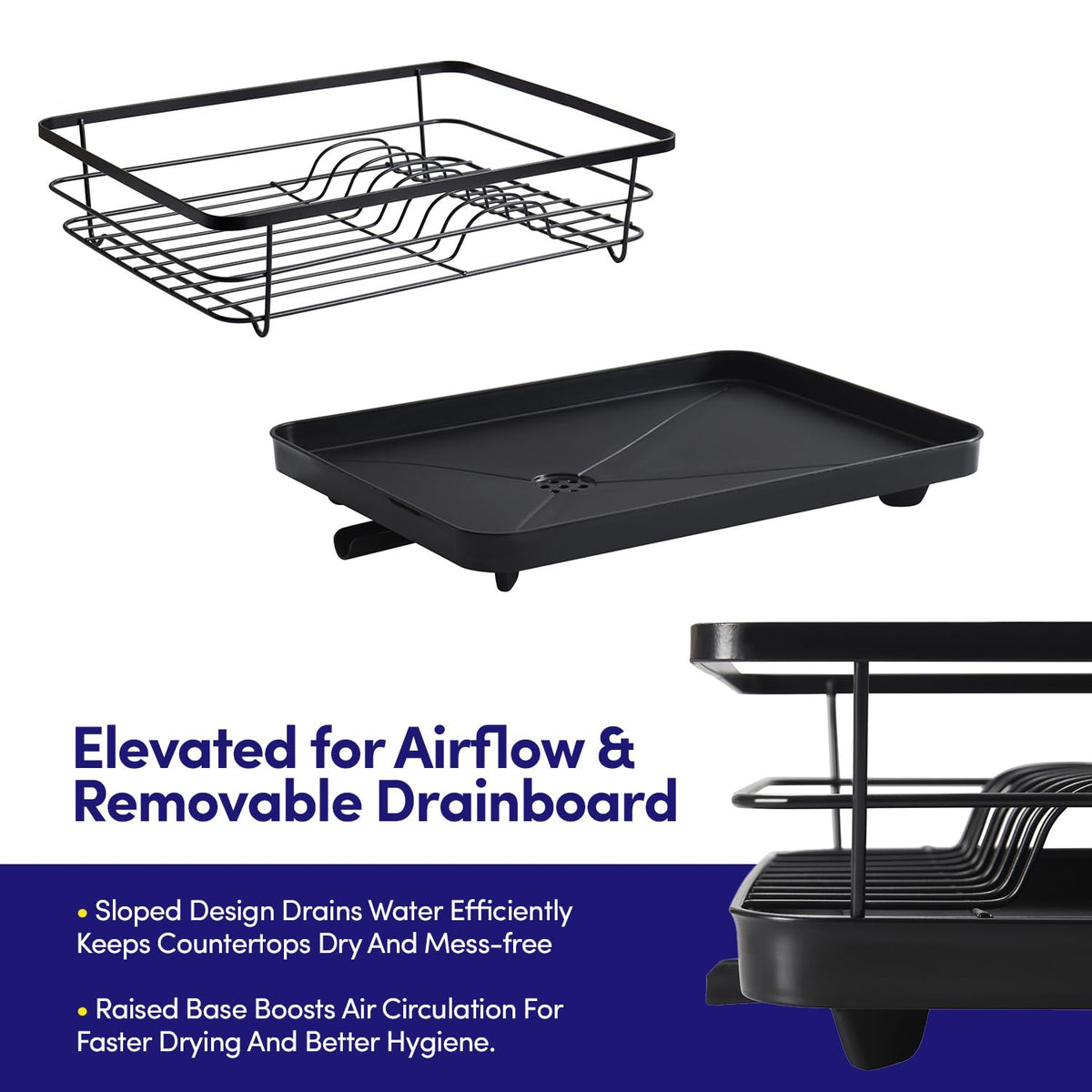 Dish Drying Rack 3 Piece Dish Drainer with Drainboard Set for Kitchen Counter