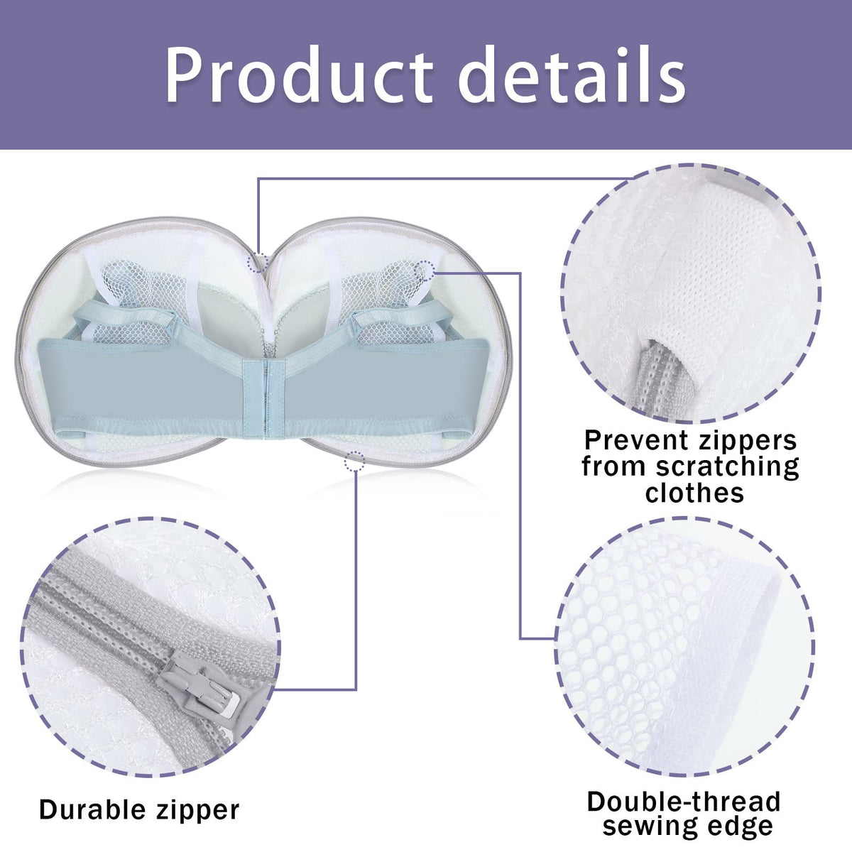 6 Pcs Bra Washing Bag for Laundry Storage Women 7.87 Inch Gray