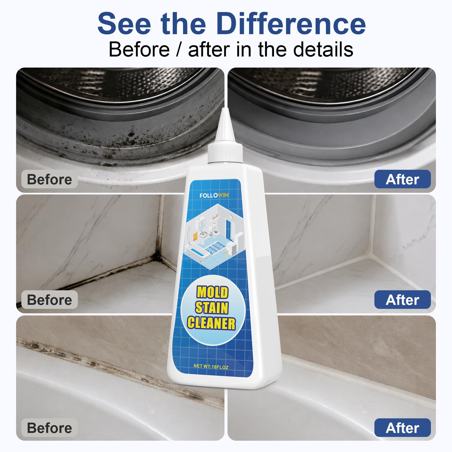 Mold and Mildew Remover Gel for Washing Machine Seal (16 Fl Oz)