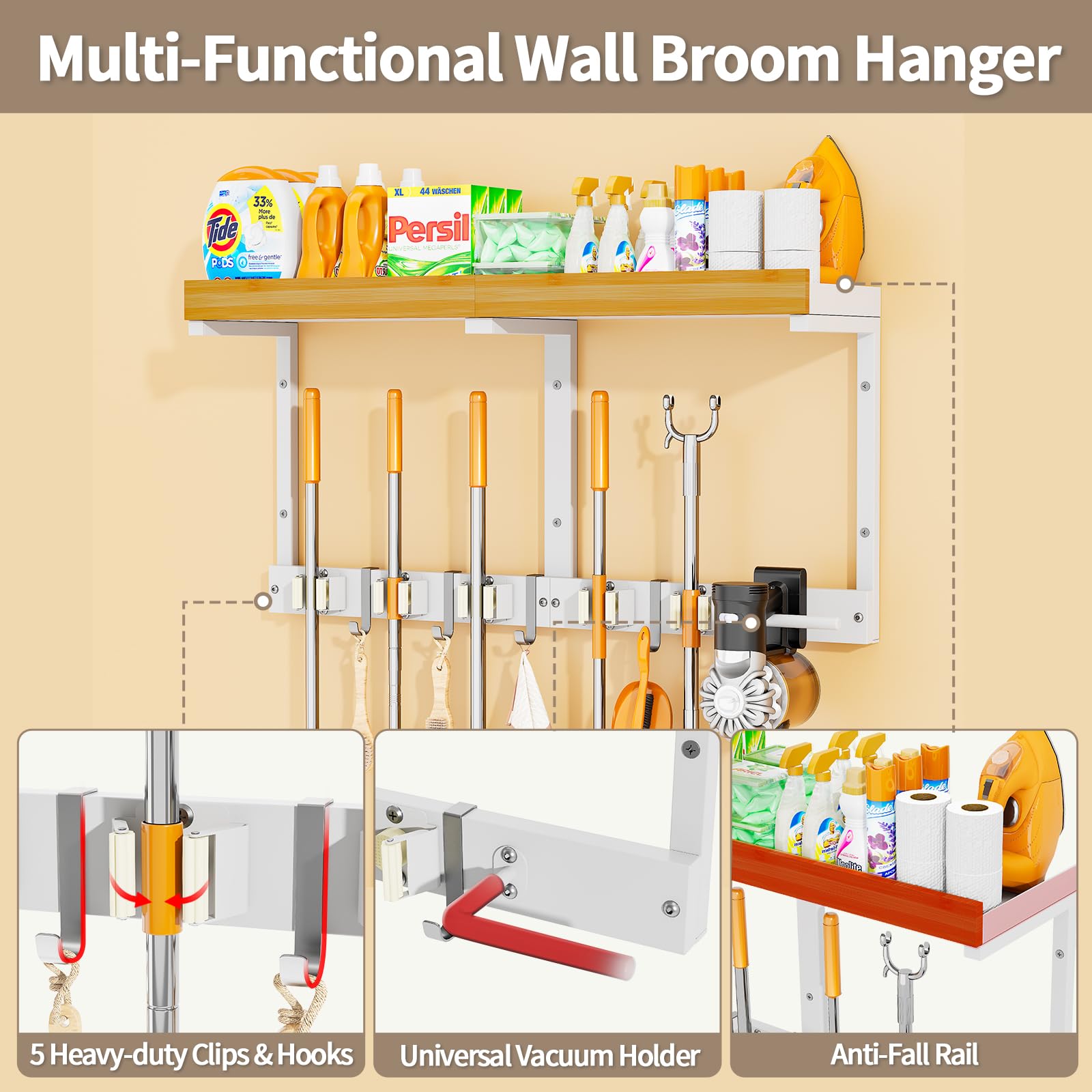 Broom and Mop Organizer Wall Hanging