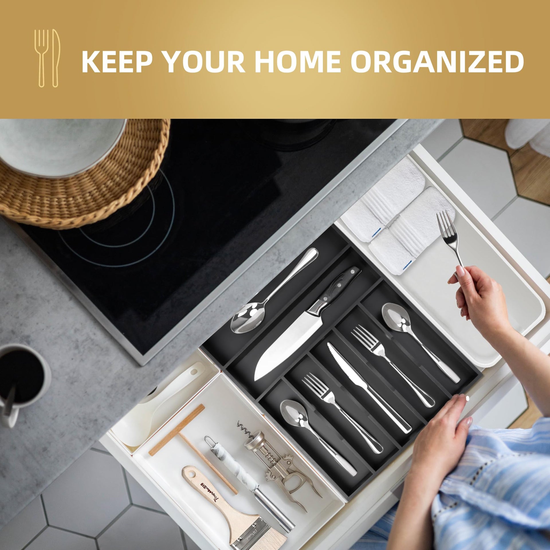 Silverware Organizer Bamboo Kitchen Drawer Organizer Utensil Organizer Silverware Holder Cutlery Organizer in drawer Flatware Organizer Tray