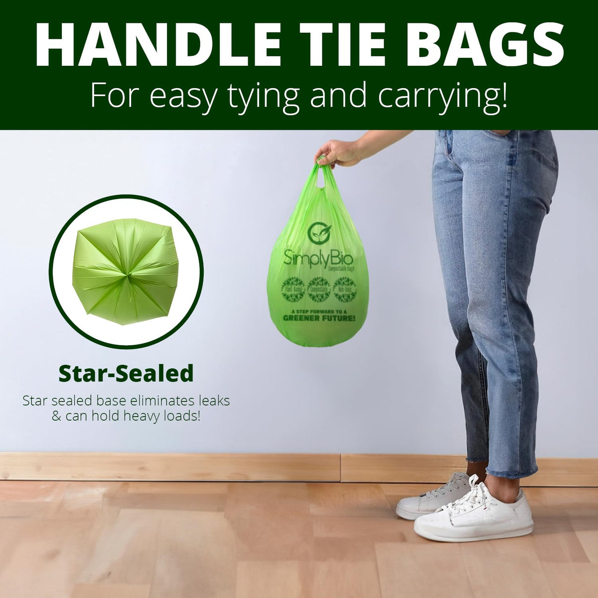 1.6 Gallon Compostable Trash Bags Liners Handle (50 Count)