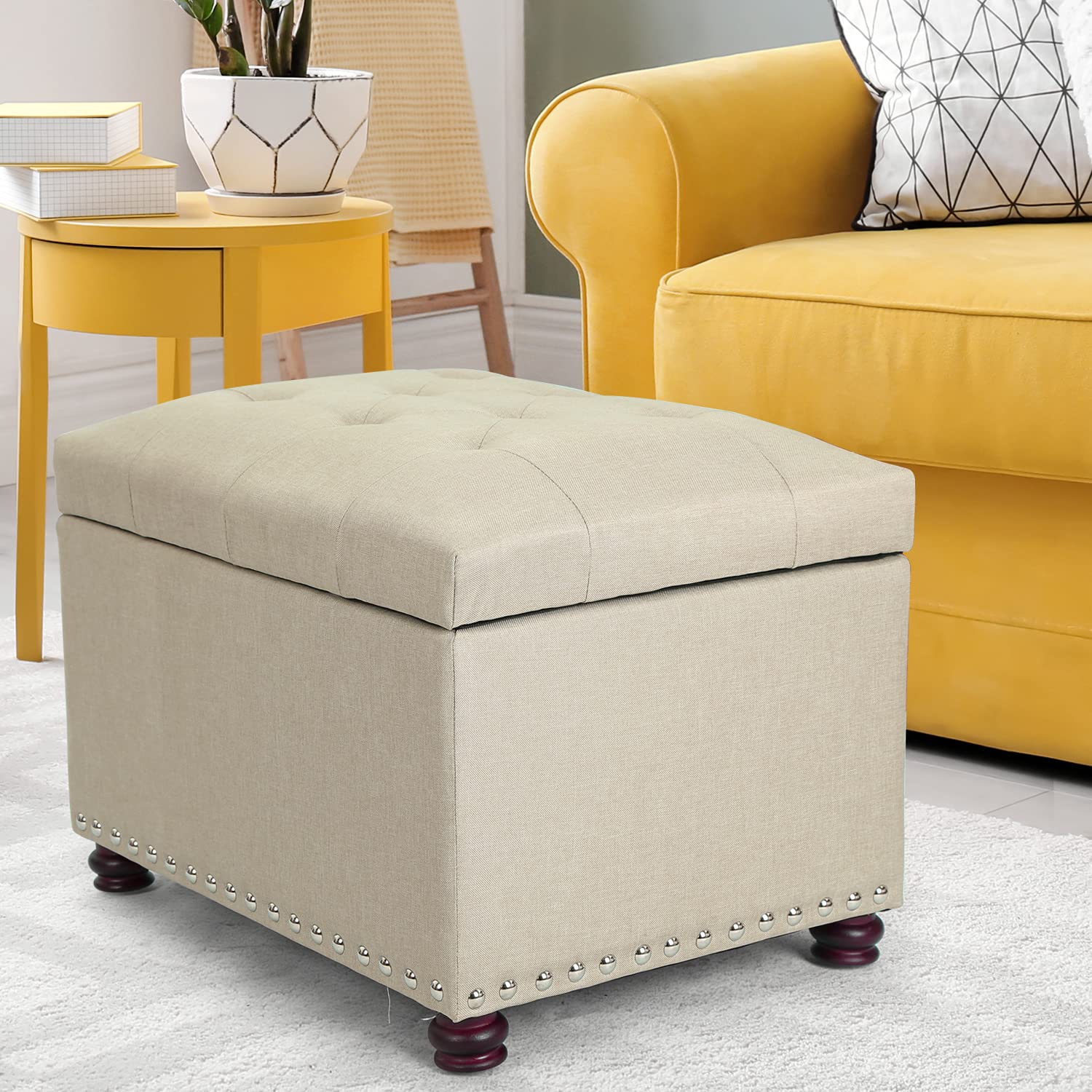 Storage Ottoman Bench Rectangular Fabric Organization Tufted Footrest for Living Room Bedroom