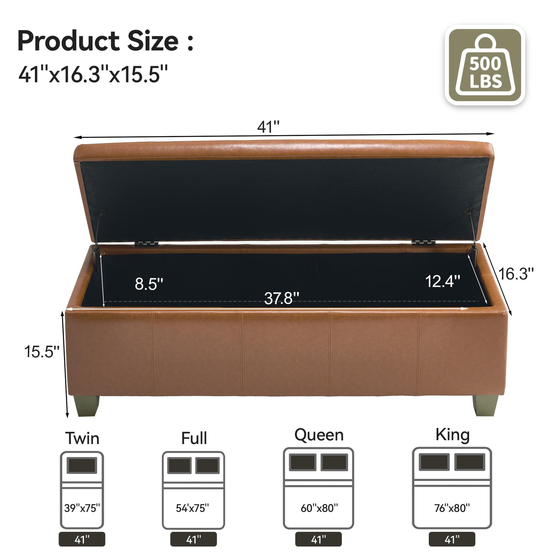 41" Faux Leather Storage Ottoman