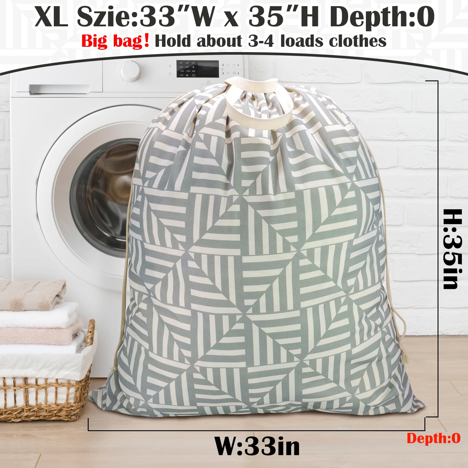 Canvas Laundry Bag with Handles & Drawstring