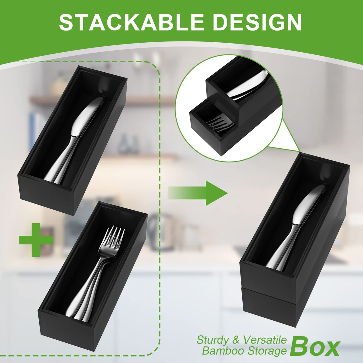 Premium Bamboo Kitchen Drawer Organizer (2 Count)
