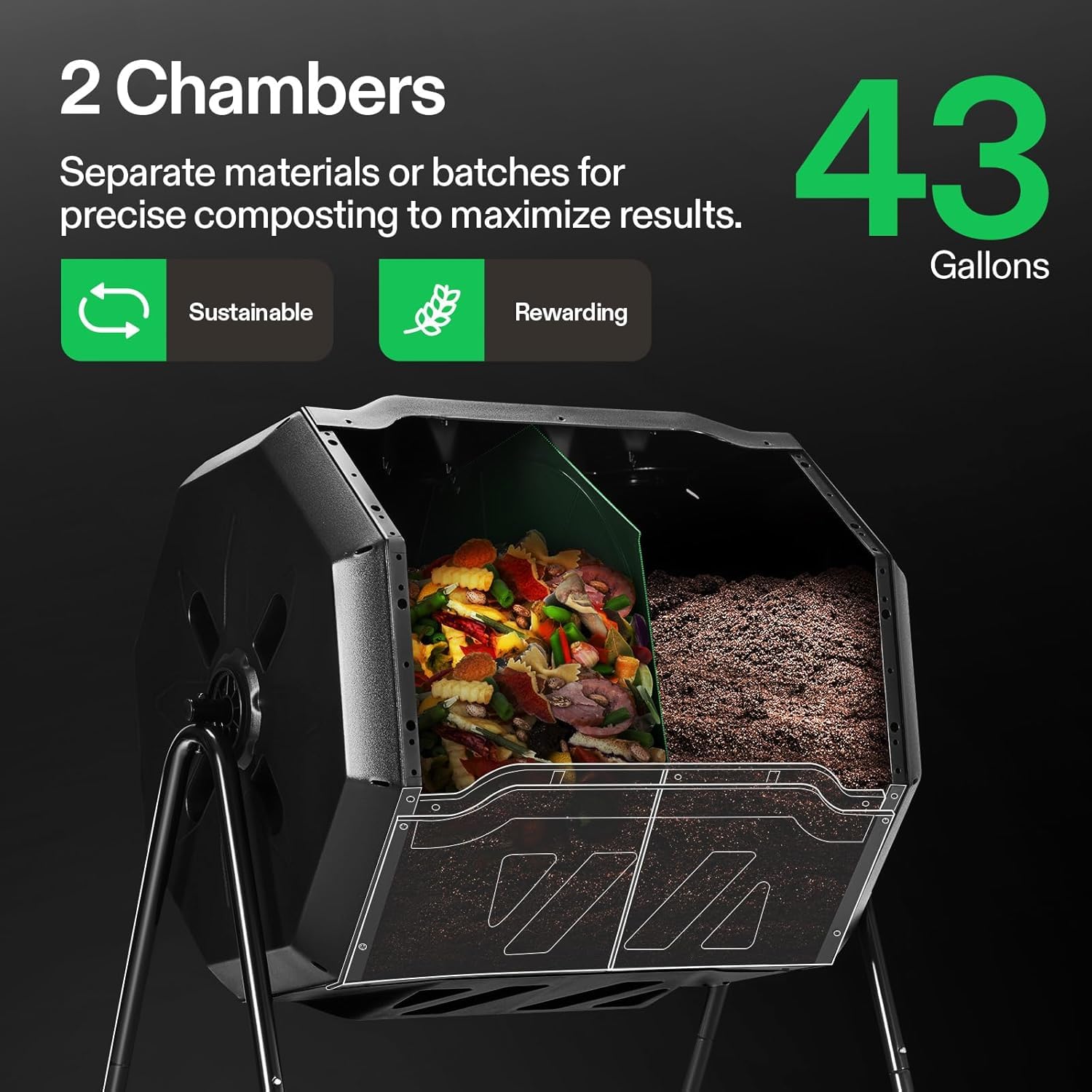Outdoor Tumbling Composter Dual Rotating Batch Compost Bin
