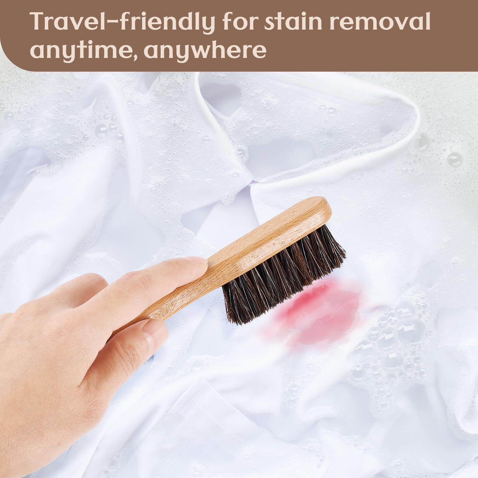 3 Pcs Wood Laundry Stain Brush Stain Remover Brushes with Boar Bristle Small Stain Brush for Clothes for Scrubbing Stains from Furniture Fabric Leather (3 Count)