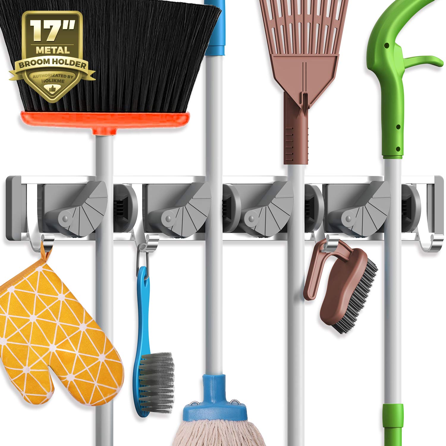 Mop Broom Holder Wall Mount Metal Pantry Organization and Storage Garden Kitchen Tool Organizer Wall Hanger for Home Goods