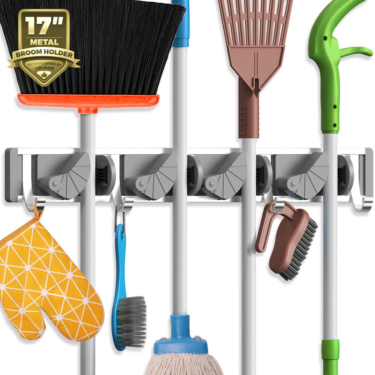 Mop Broom Holder Wall Mount Metal Pantry Organization and Storage Garden Kitchen Tool Organizer Wall Hanger for Home Goods