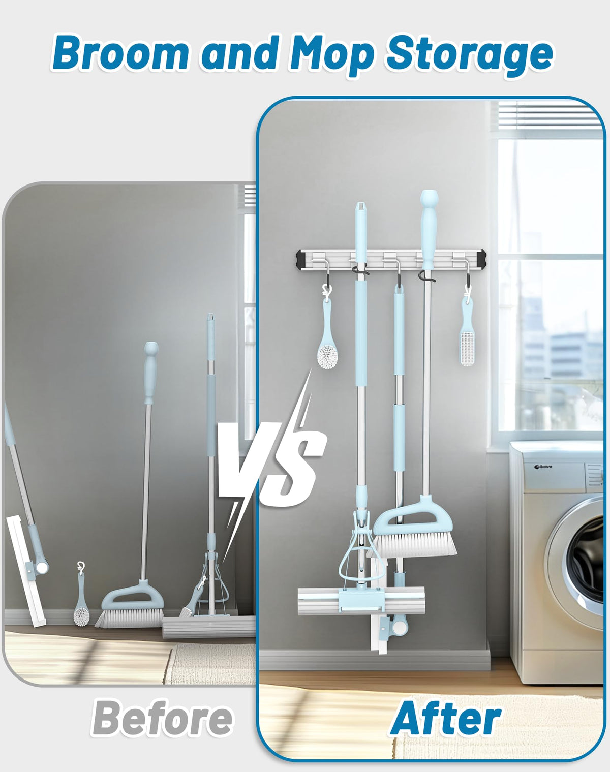 Mop and Broom Holder Wall Mount Garden Tool Rack Organizer (3 Count)