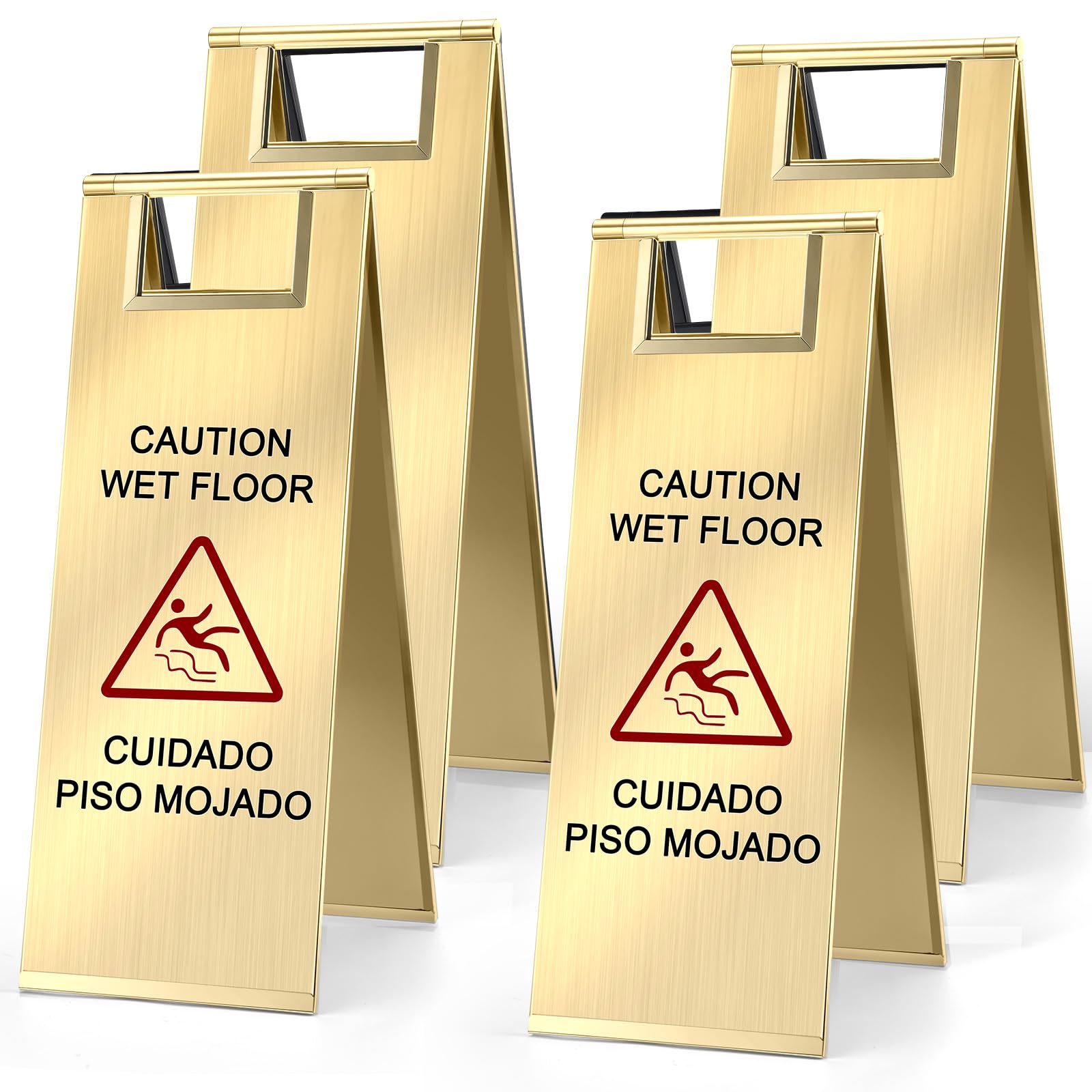 4 Pcs Stainless Steel Wet Floor Sign Bulk (4 Count)