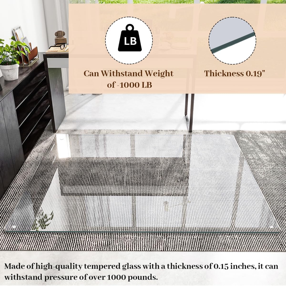 Tempered Glass] 40" x 80" Glass Office Chair Mat for Carpet
