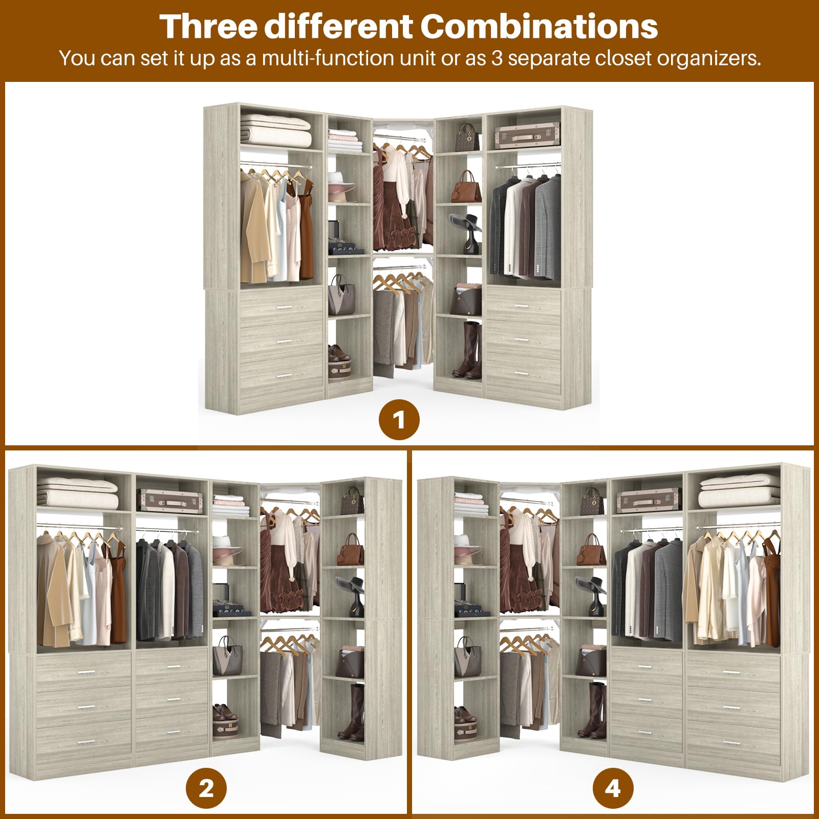 Corner Closet System with 6 Drawers