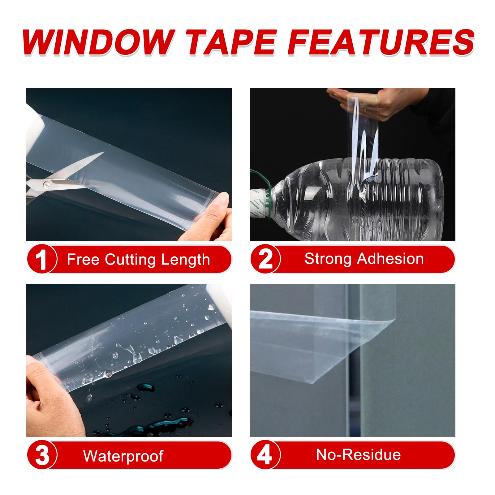 Transparent Window Seal Weather Sealing Tape 2 Inch x 35 Yards Weather Stripping Residue Free Clear Window Insulation Tape for Shower Glass Gaps and Doors Windproof Tape (35 Count)