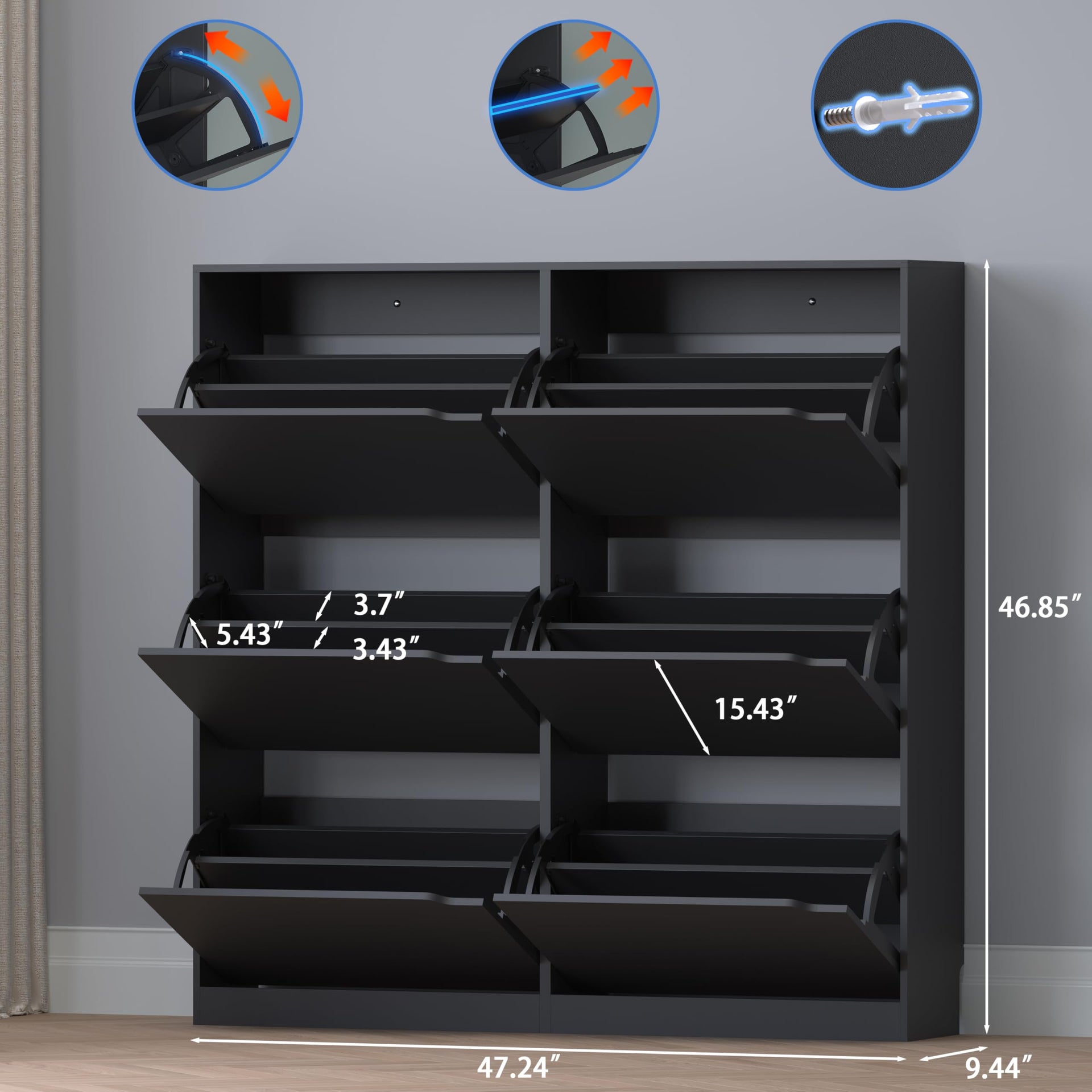 Shoe Cabinet with 6 Flip Drawers
