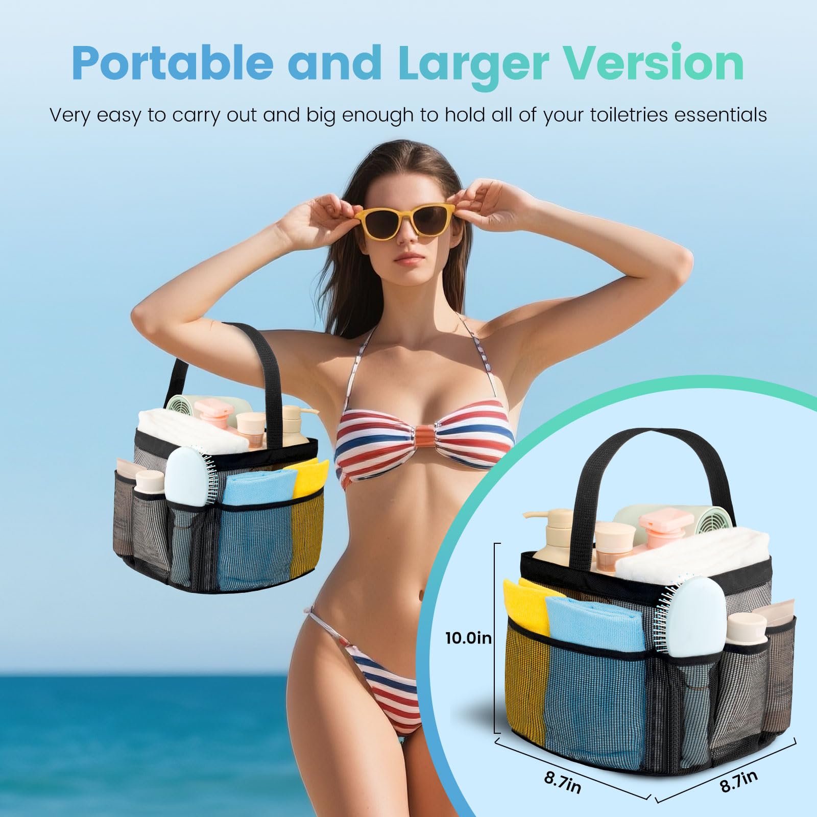 Mesh Shower Caddy Portable for College Dorm Room Essentials for Girls with 9 Pockets
