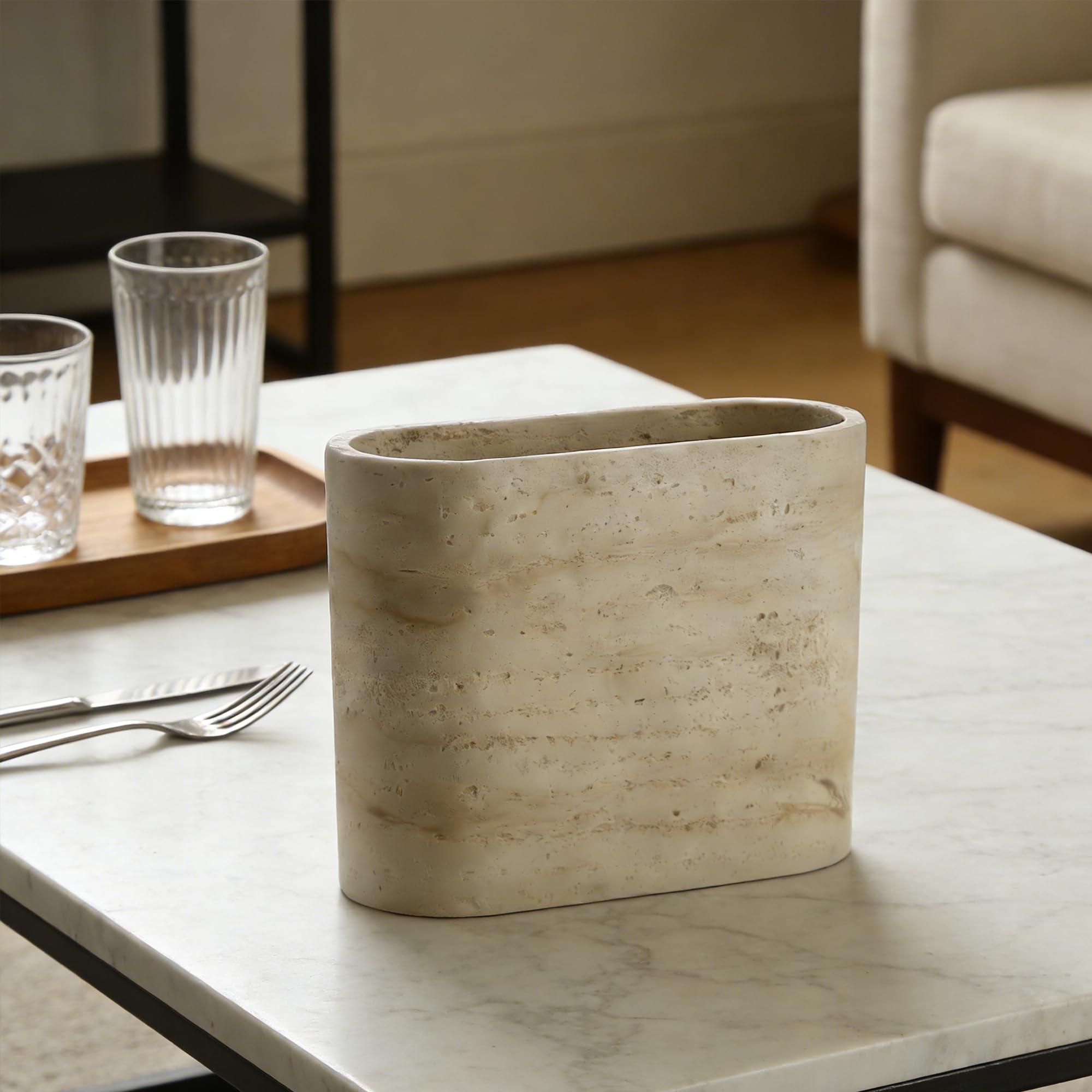 Natural Travertine Textures Mini Trash Can