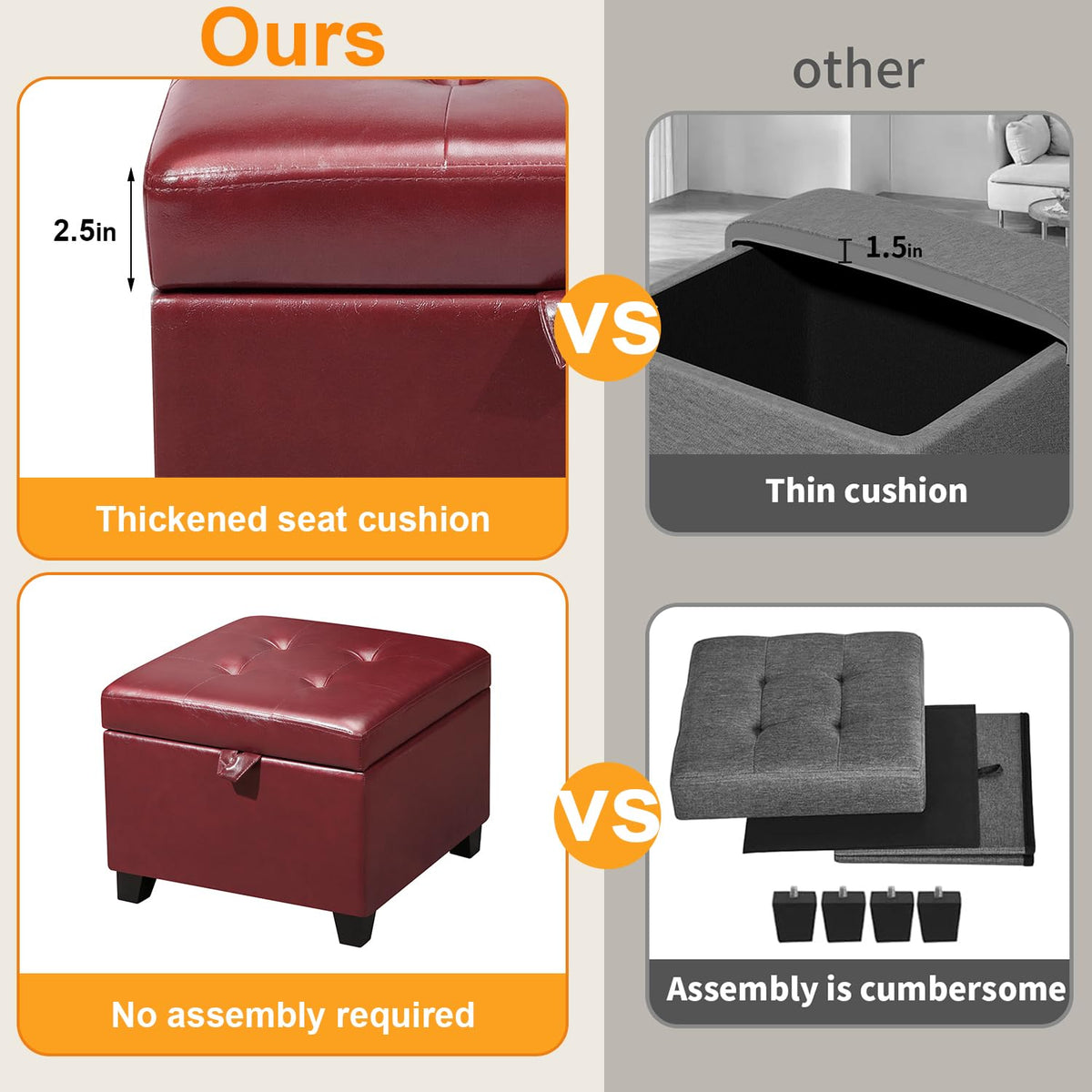 Faux Leather Storage Ottoman