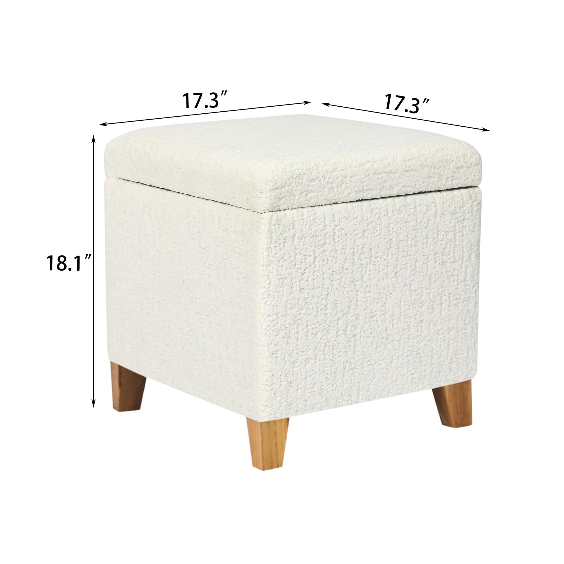 18 Inch High Faux Fur White Cube Ottoman Storage