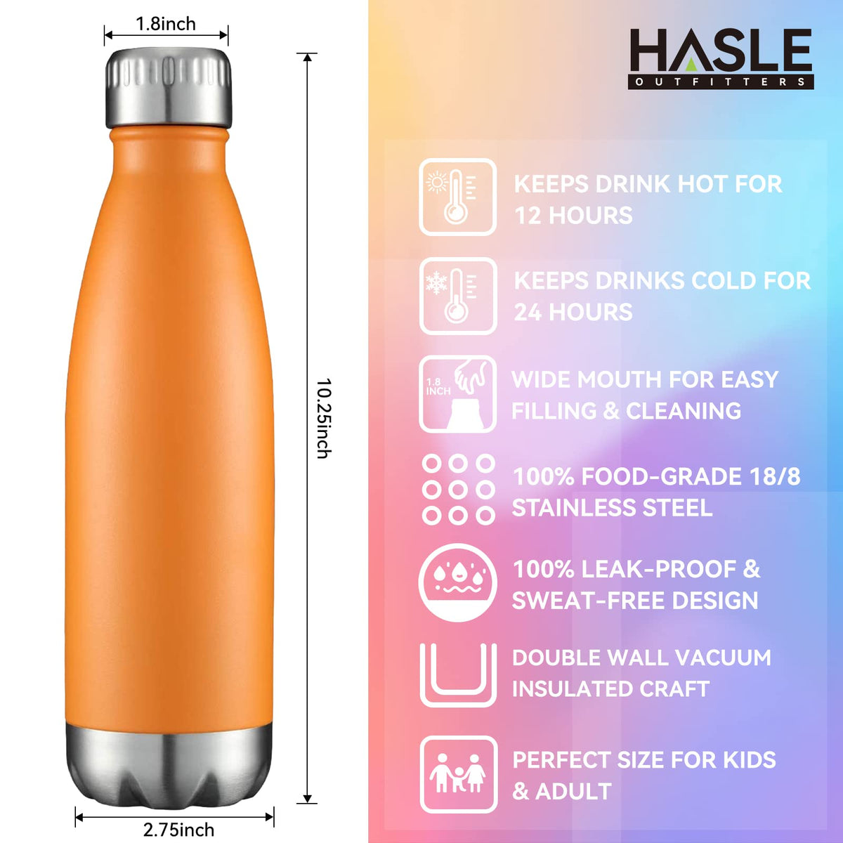 17oz Stainless Steel Water Bottles Bulk (4 Count)