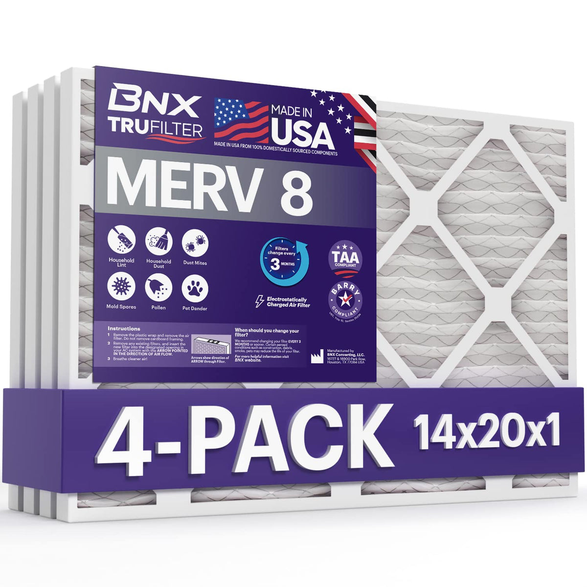 TruFilter 14x20x1 Air Filter MERV 8 (4 Count)