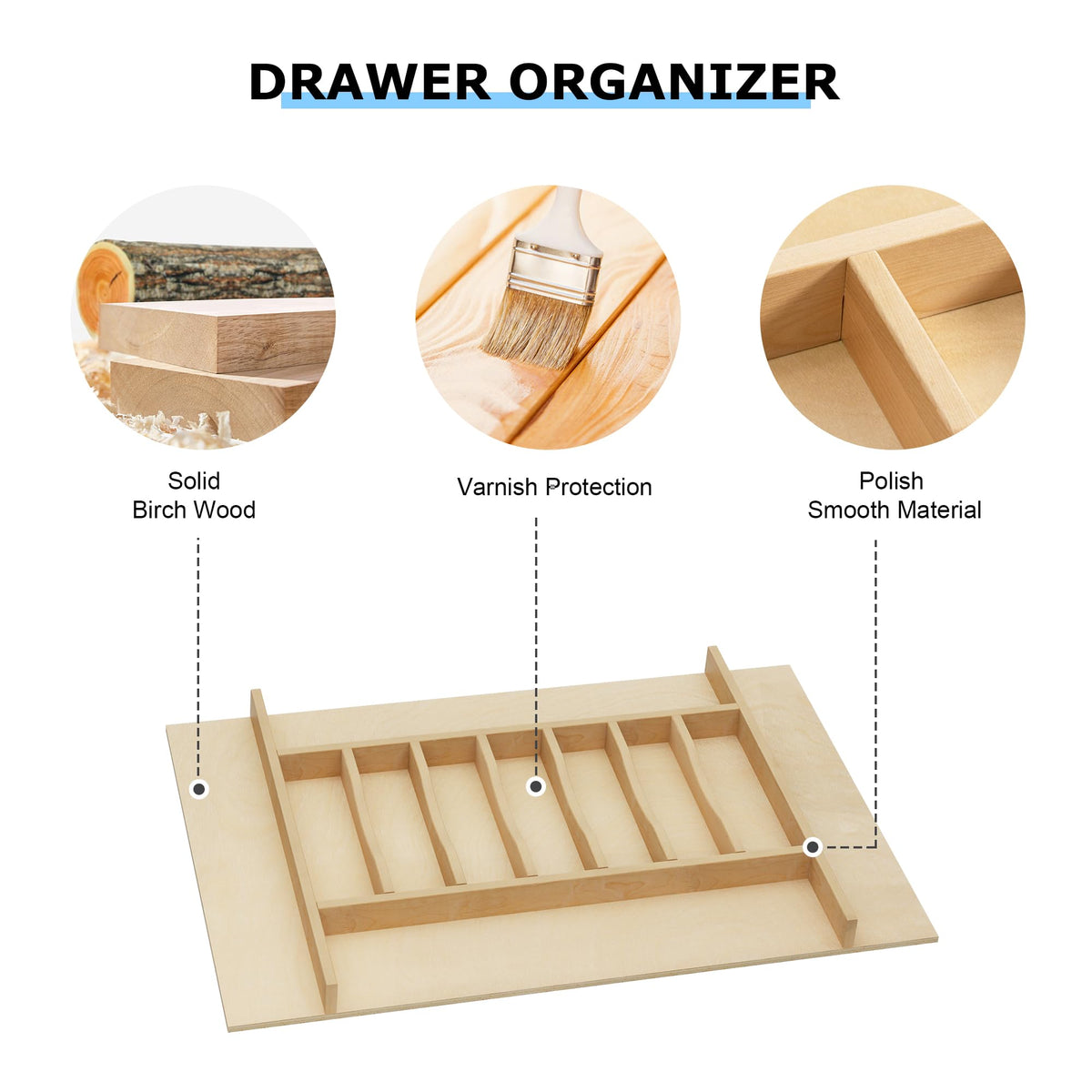 Premium Wooden Silverware Organizer for Kitchen Drawers