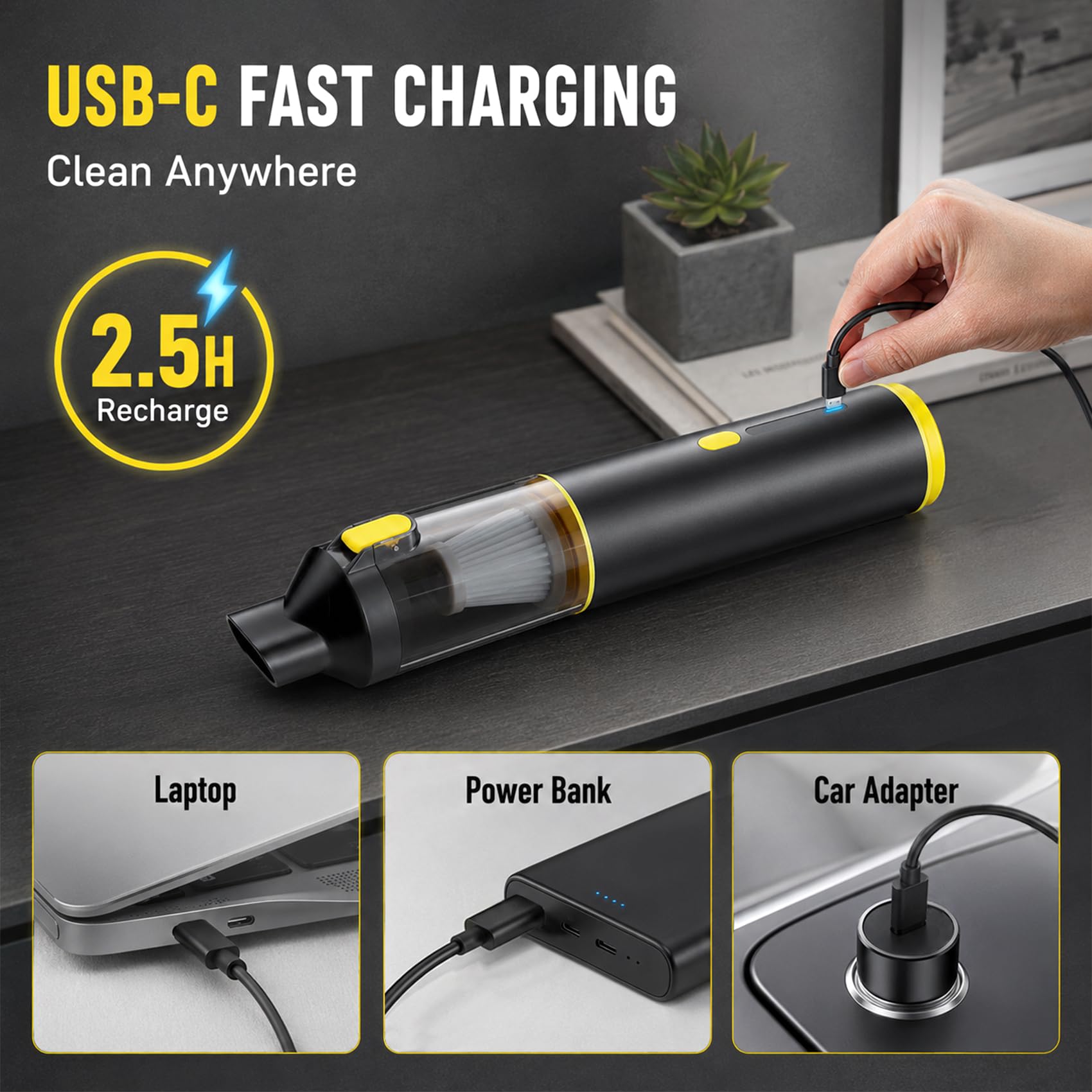 Handheld Car Vacuum Portable Cordless 3 Suction Modes