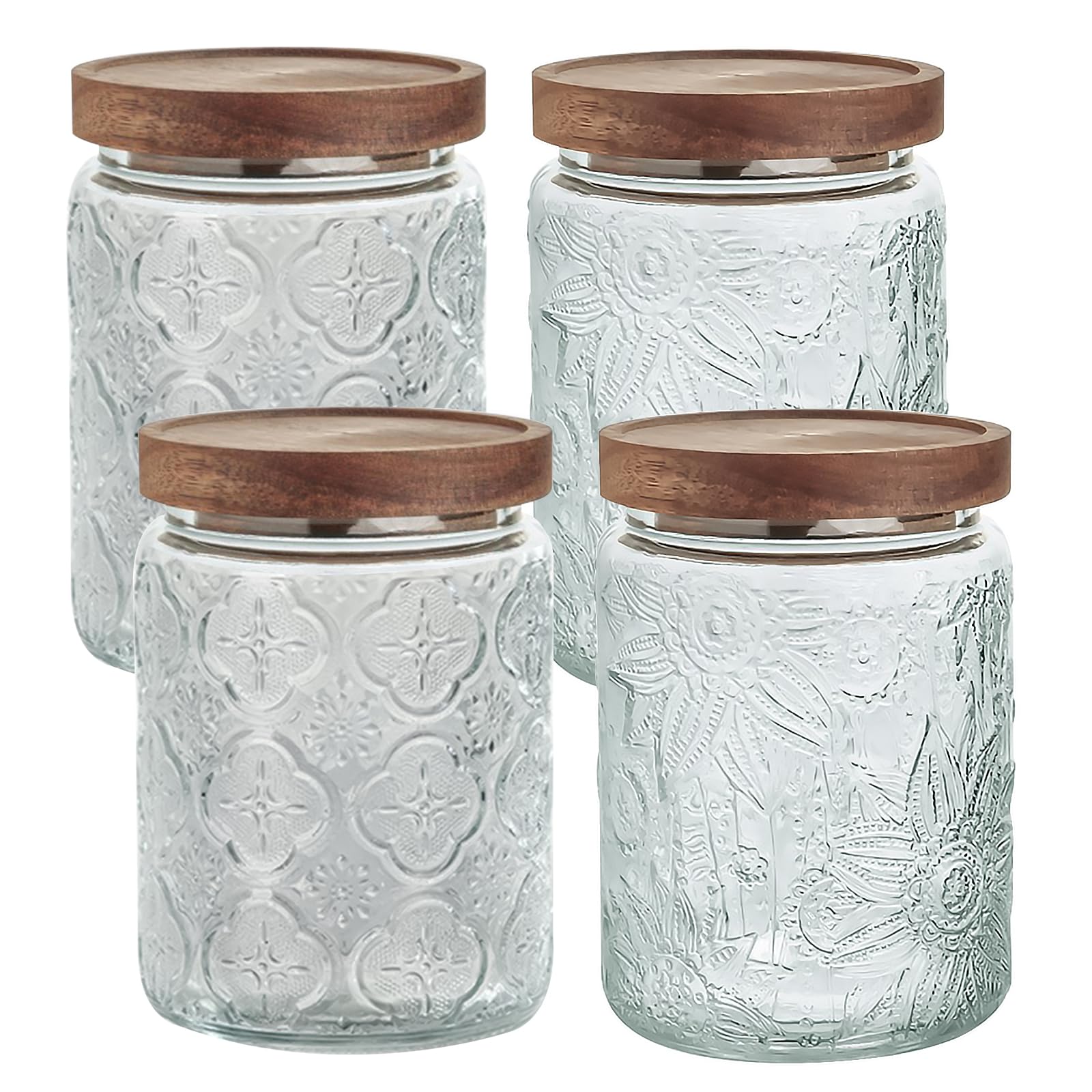 24 OZ 4 PCS Glass Storage Jar with Airtight Bamboo Wooden Lids