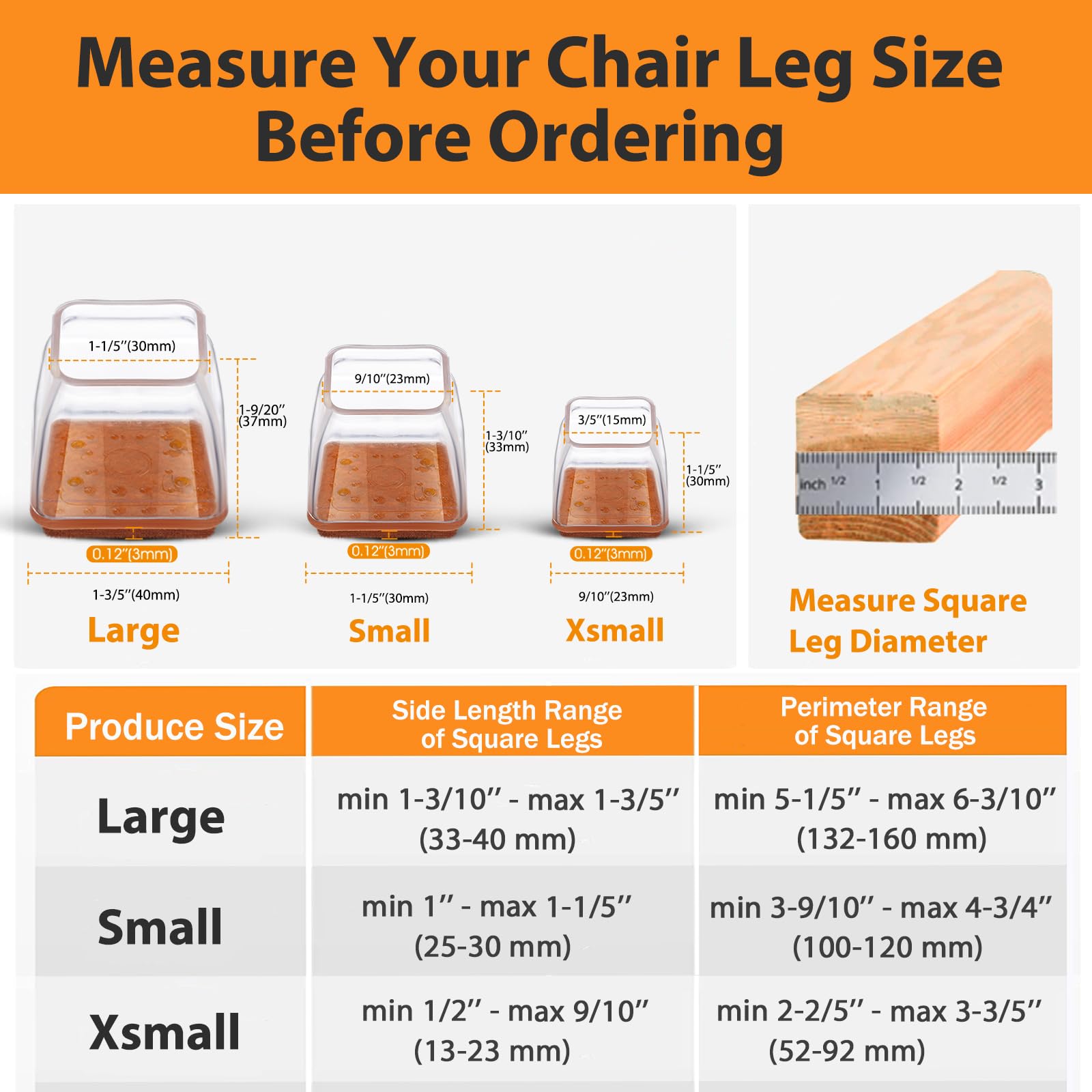 36 Pcs Square Chair Leg Floor Protectors (36 Count)