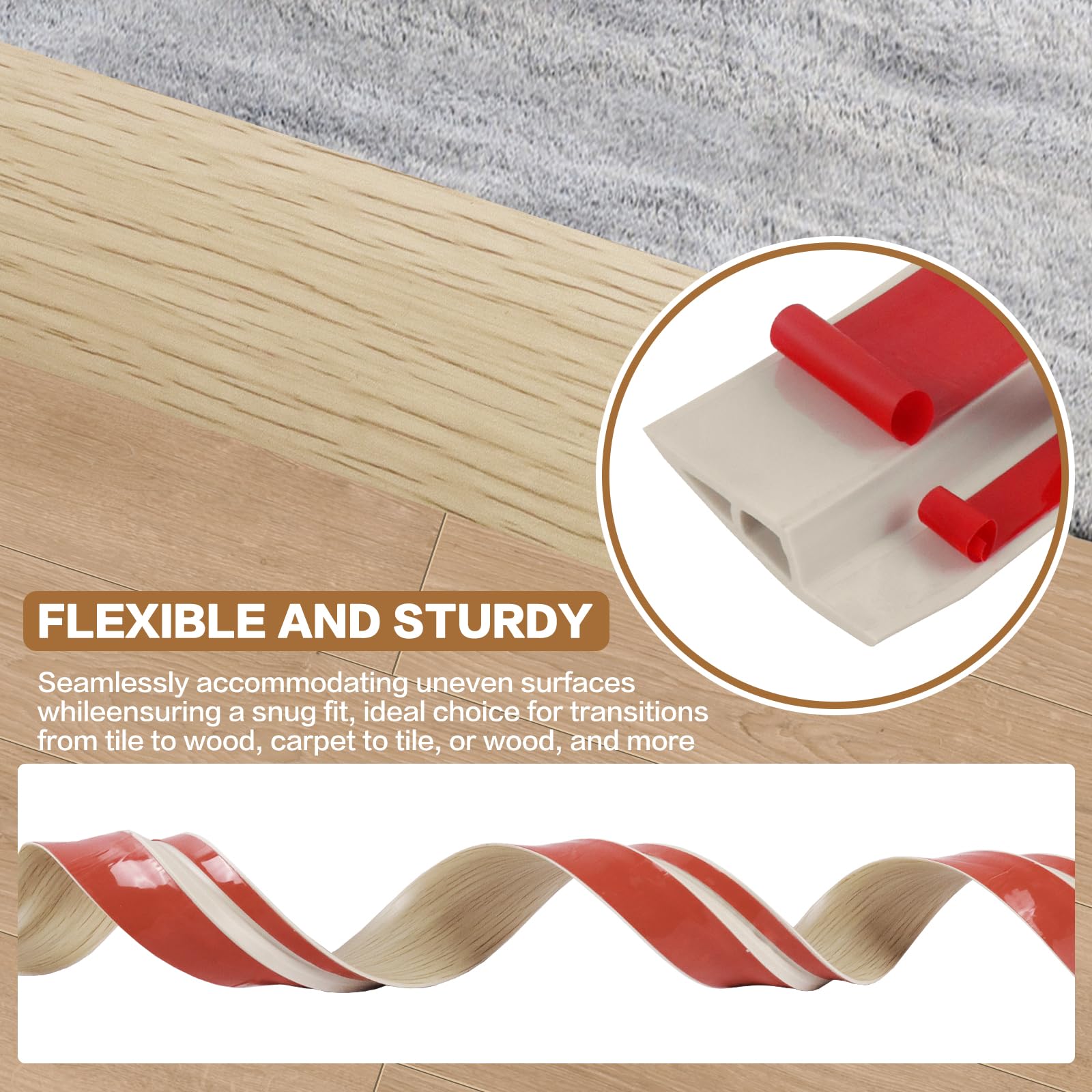 Floor Transition Strip Vinyl Door Threshold Ramp Self Adhesive Carpet Edging Strip Doorway Edge Trim (6.6 Foot)