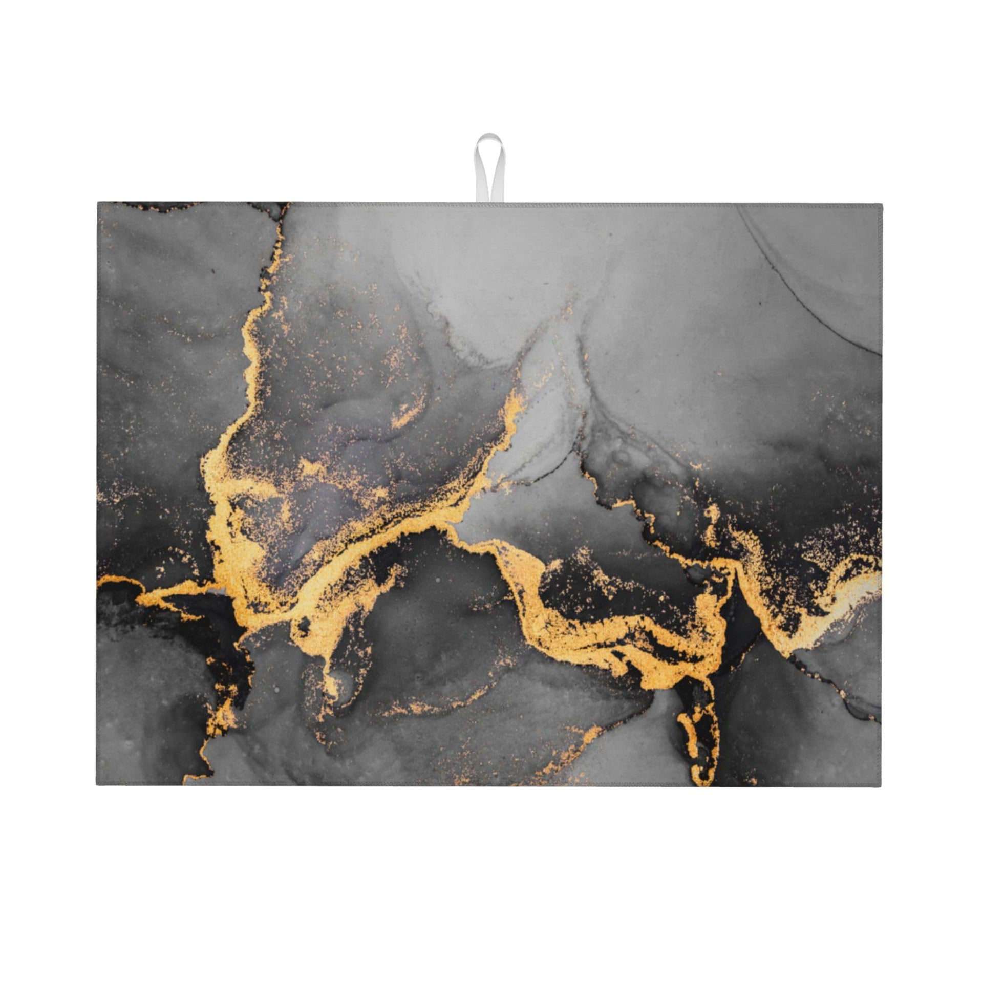 Black Gray Gold Marble Kitchen Drying Mat Abstract Modern 18x24 Inch