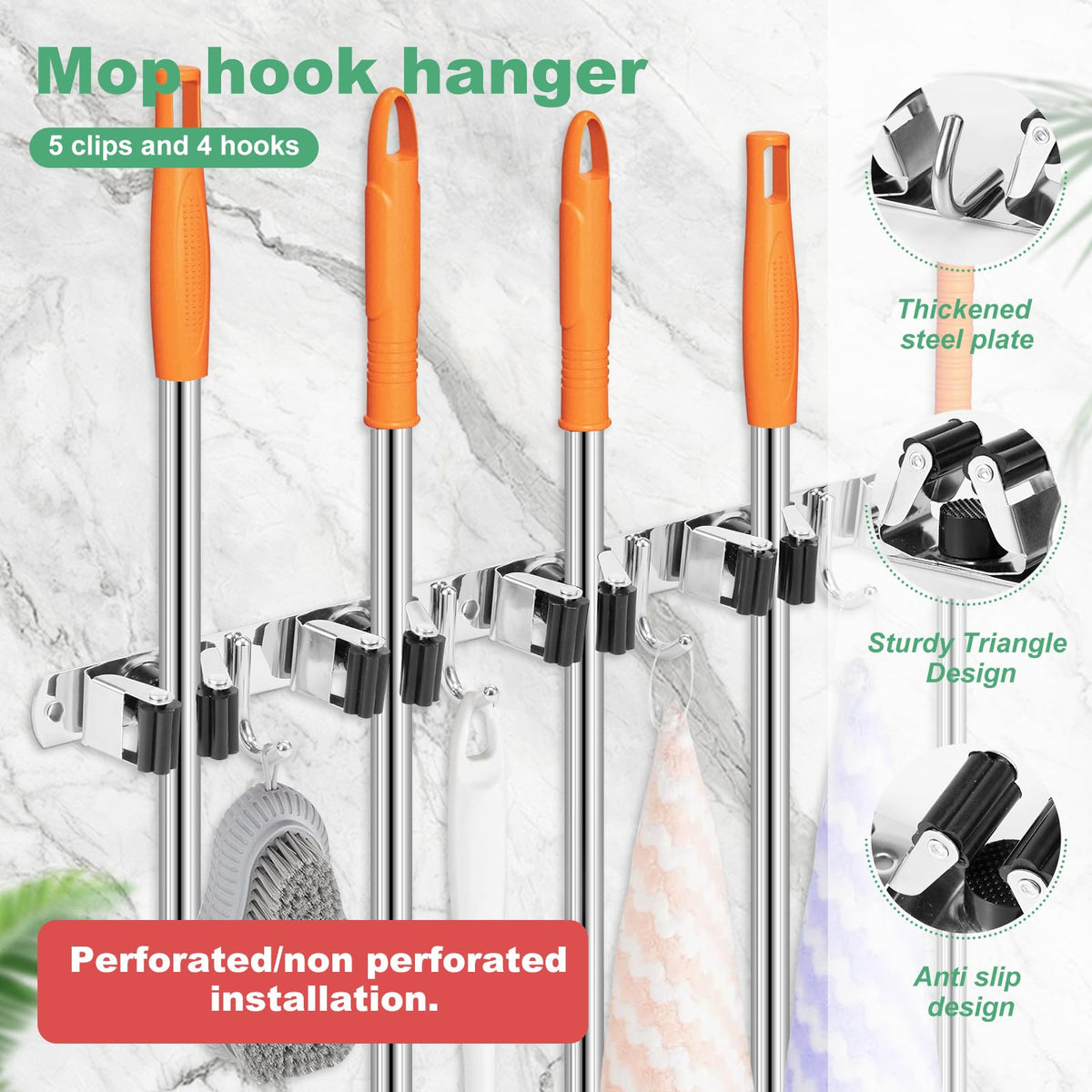 5 Pack Broom Holder Wall Mount (5 Count)