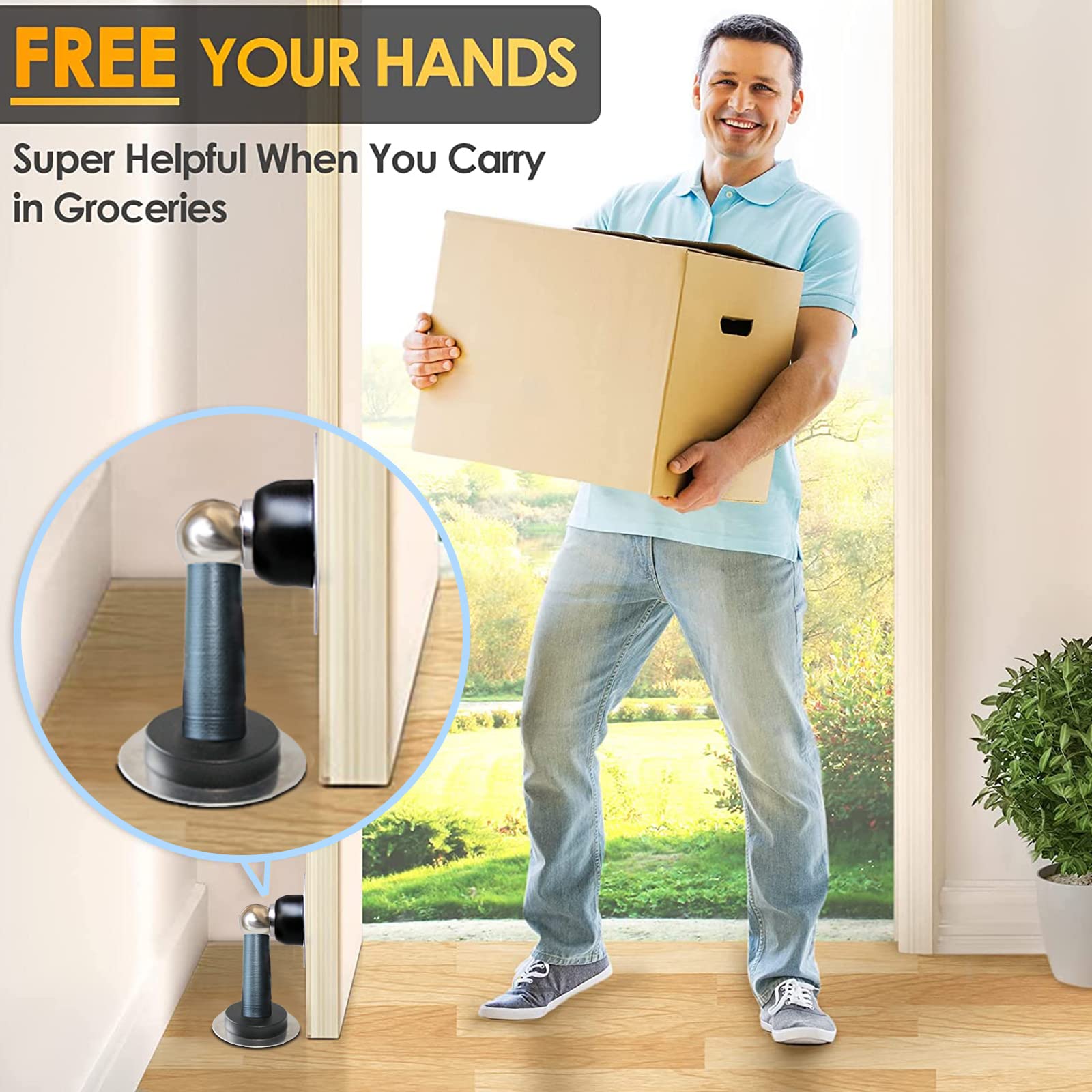 Magnetic Door Stop 12 Pack Stainless Steel Door Holders to Keep Door Open Self (12 Count)