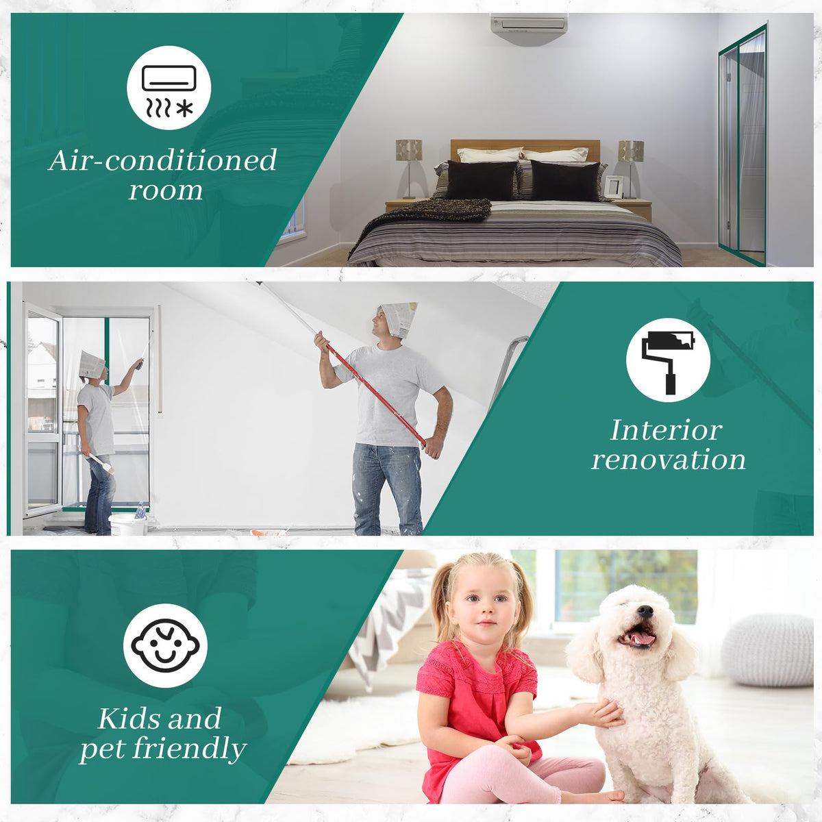 Zipper 60 x 102 Inch Dust Barrier Kit Construction Door Barrier 5 x 8.5 ft Reusable Plastic Curtain Cover Containment Standard Doorway Temporary Wall Screen Green Sheeting for Bathroom Hallway