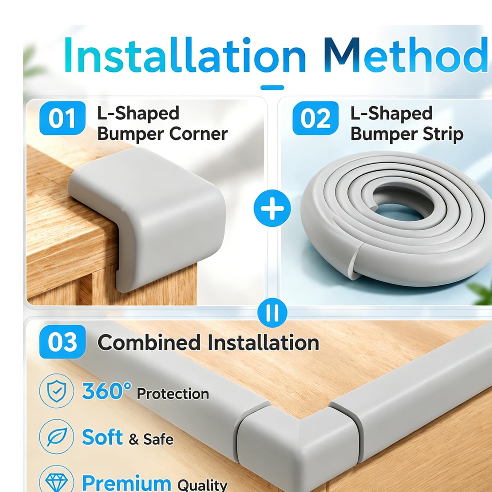 Foam Baby Edge Protector Strip Furniture Safety 1.8inx6.56FT（Grey）
