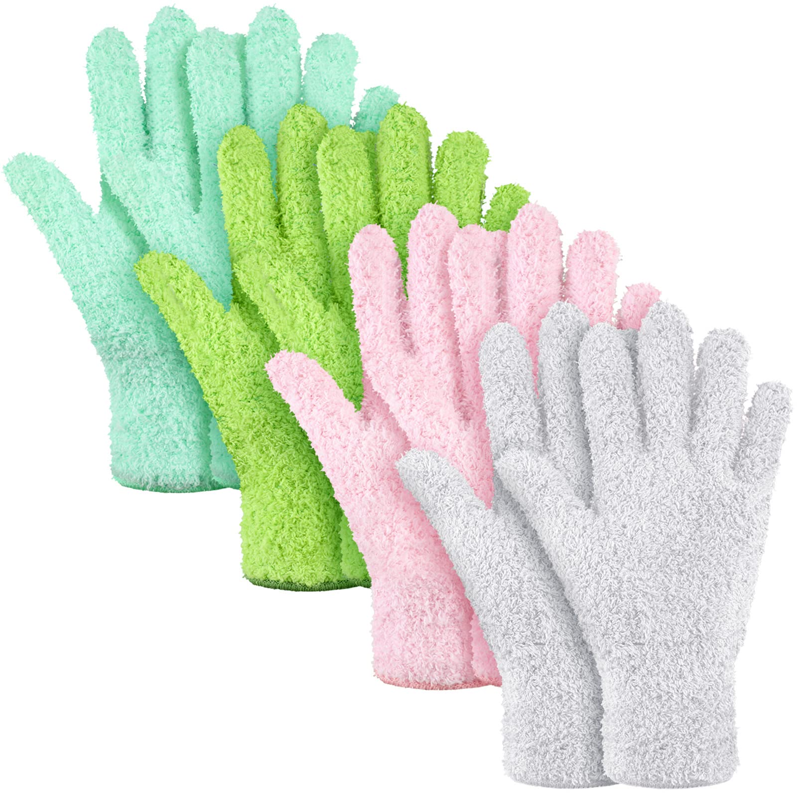 4 Pairs Microfiber Dusting Gloves Washable Reusable Cleaning Gloves Mittens for Plants House Cleaning Car Blinds