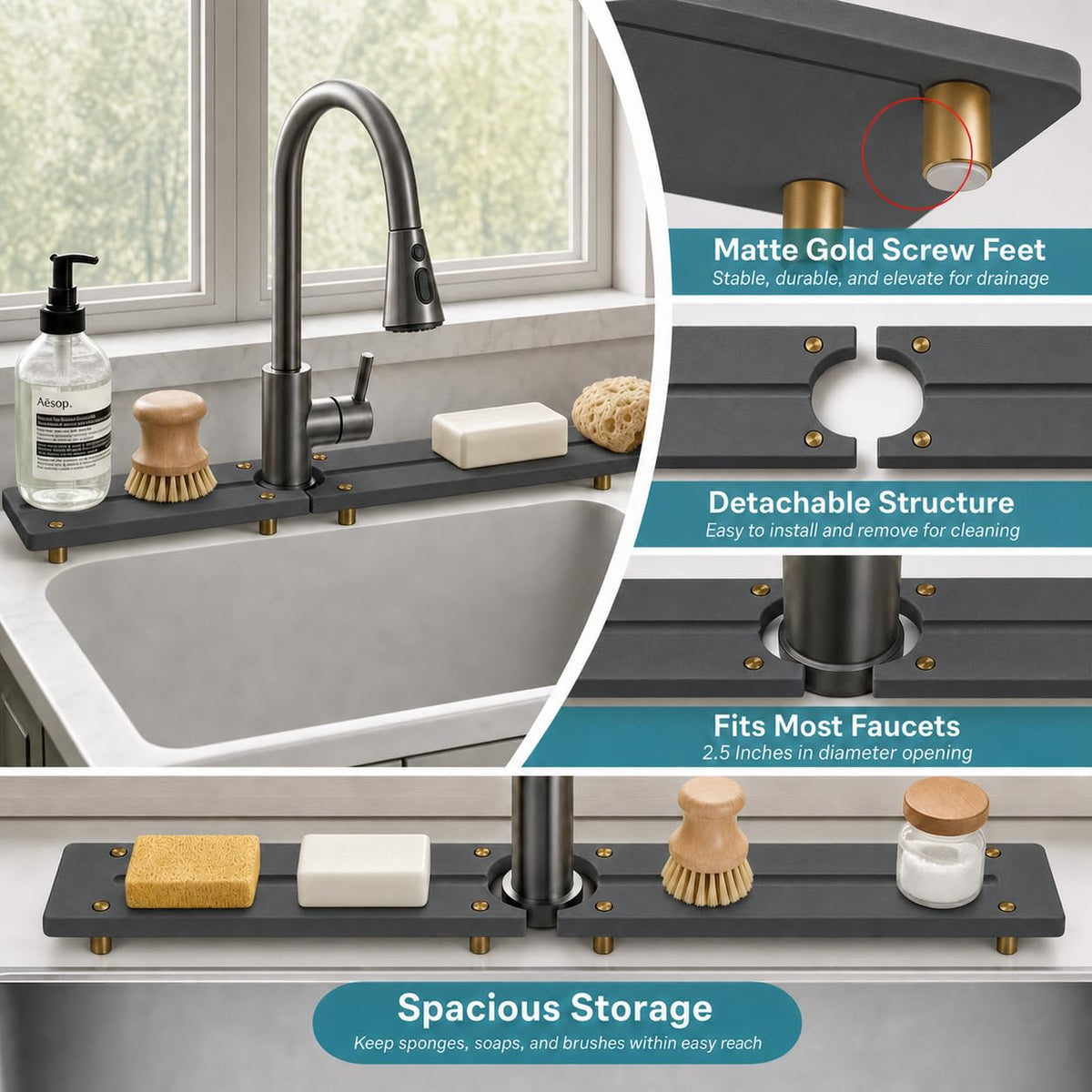 2PCS Stone Faucet Mat for Kitchen Sink