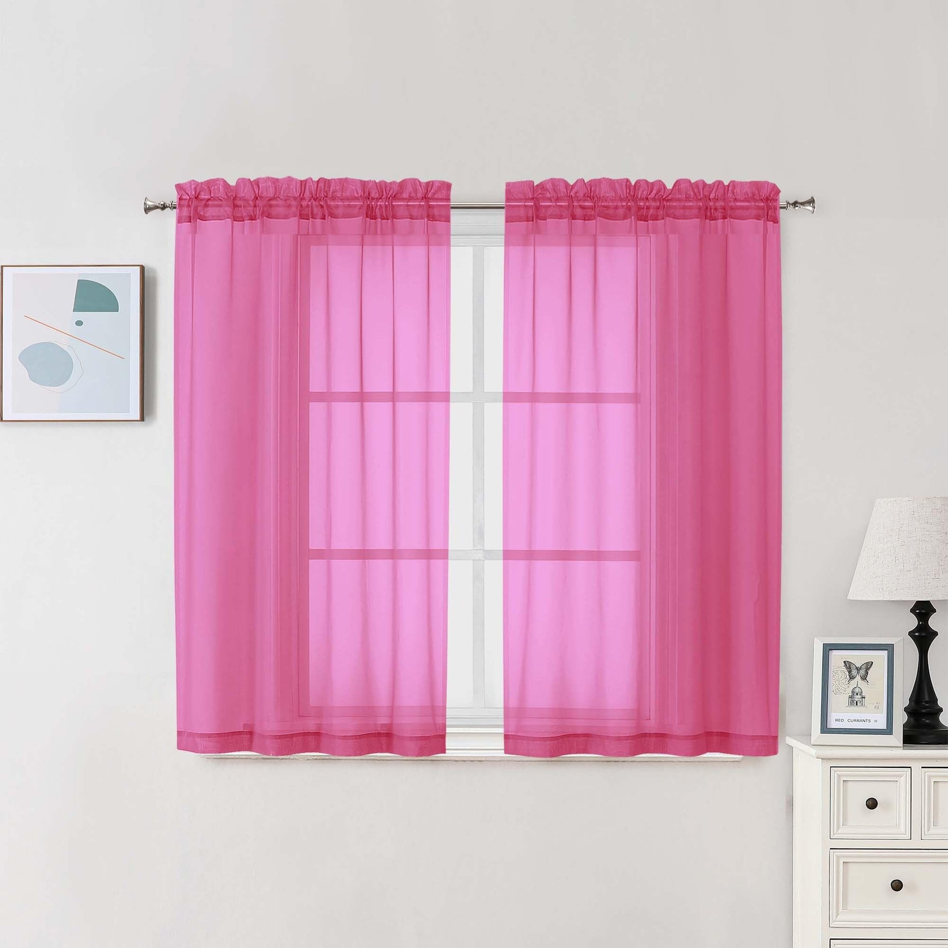 Hot Pink Sheer Curtains 45 Inch Long 2 Panels (2 Count)