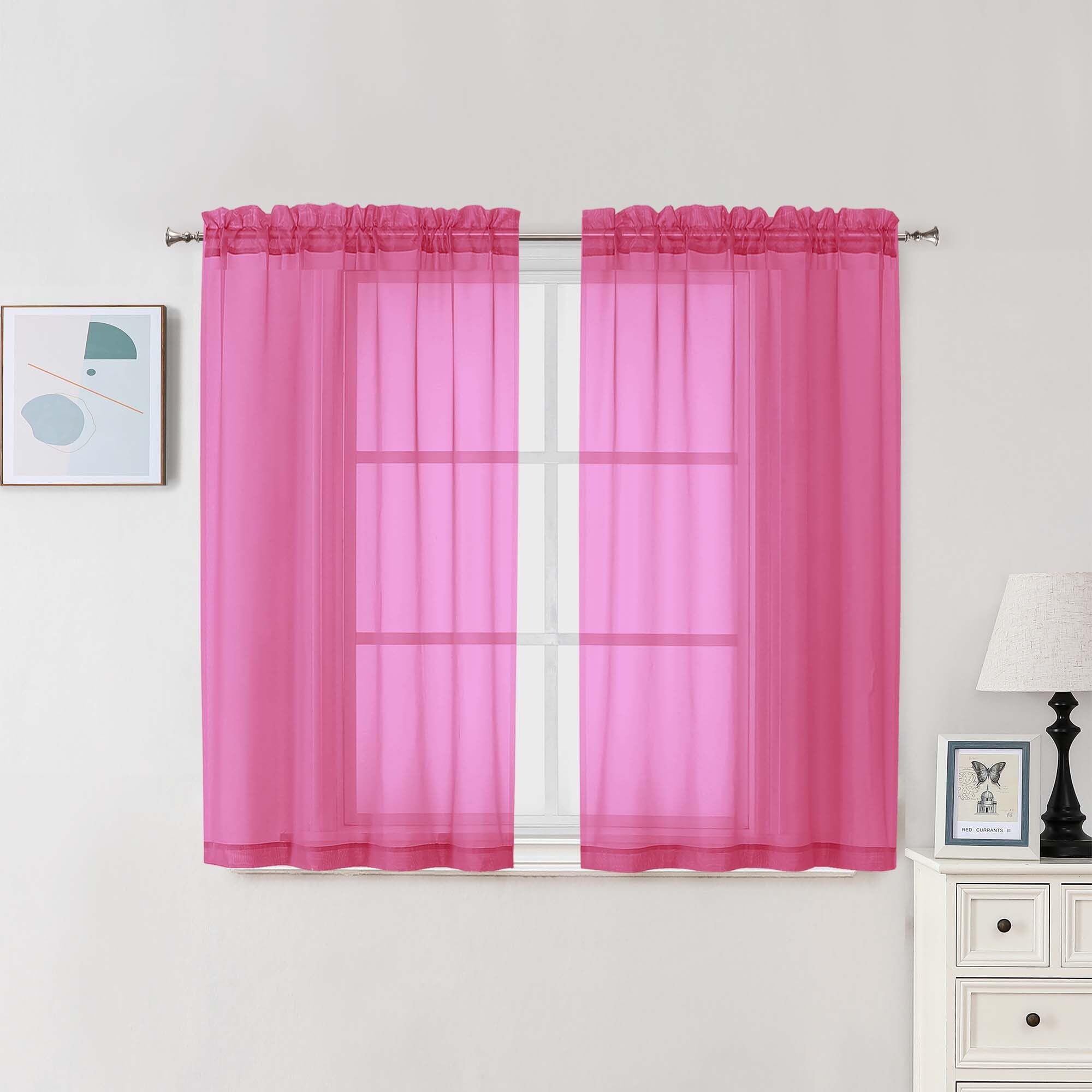 Hot Pink Sheer Curtains 45 Inch Long 2 Panels (2 Count)