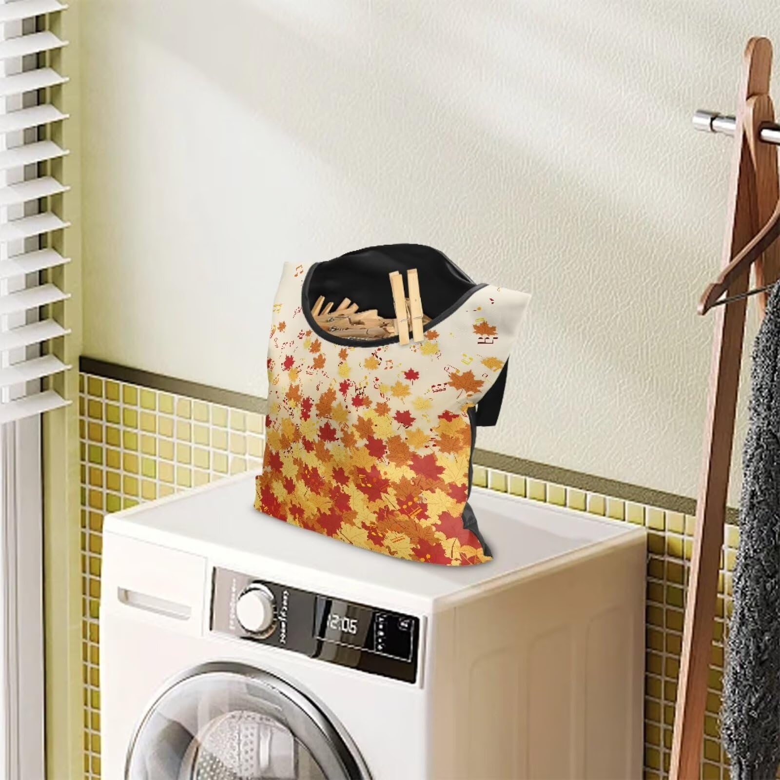 Maple Leaf Print Clothespin Bag Clothespin Bag for Clothesline Outdoor Clothespins Storage with Hanger Hook Waterproof Clothespins Bags Hanging for Indoor Outdoor