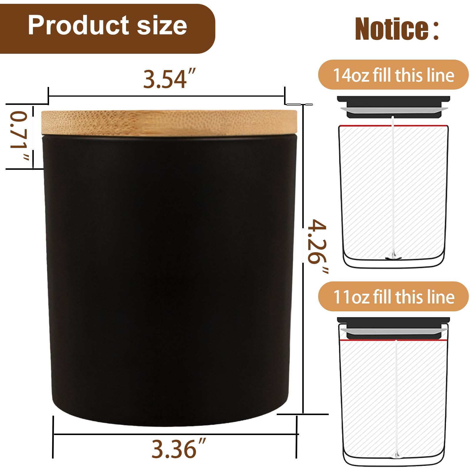 8 Pack 14 OZ Black Glass Candle Jars with Bamboo Lids (8 Count)