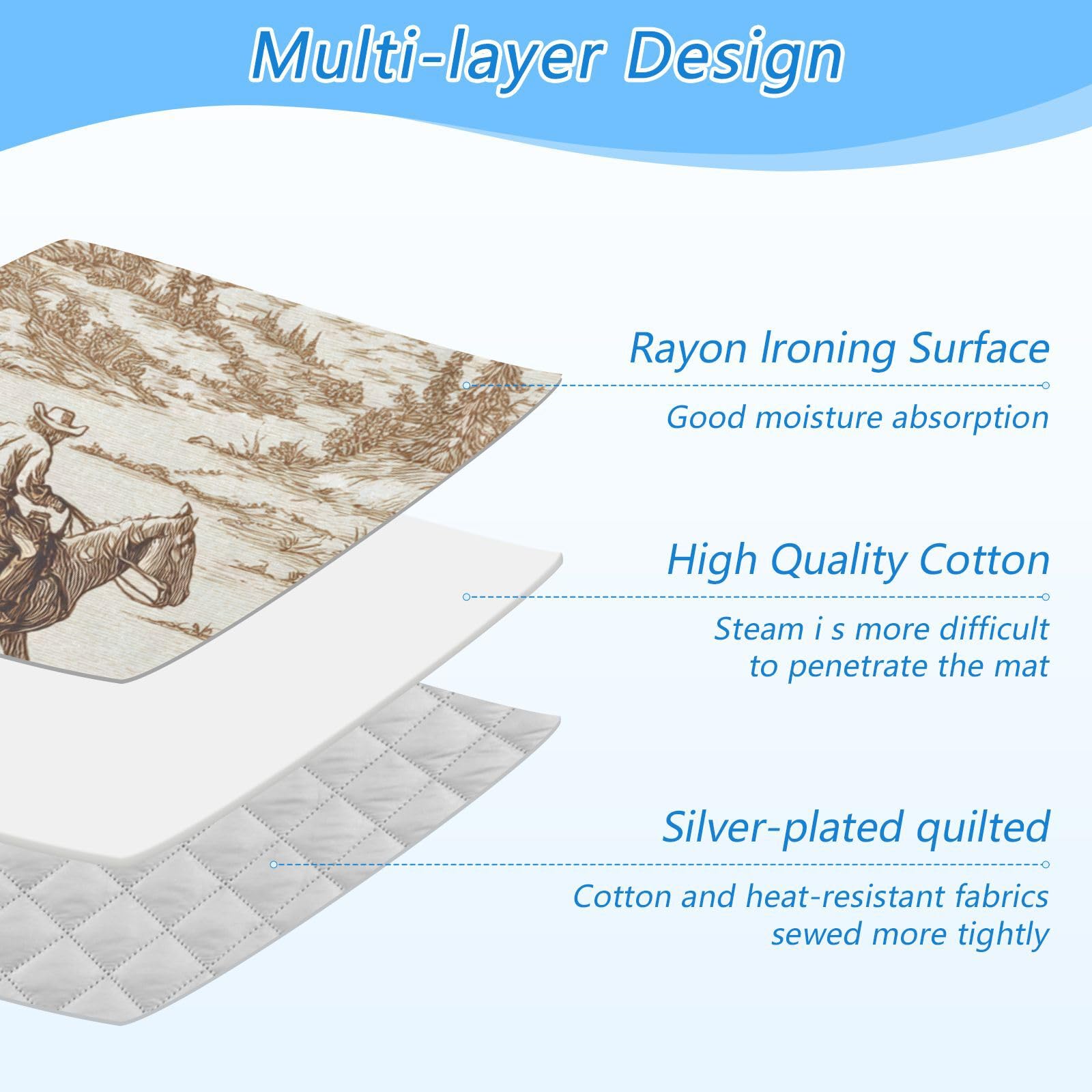 Cowboy Riding Horse Mountain Brown Ironing Mat Portable Ironing Pad Blanket with Silicone Iron Rest for Table Top Travel Heat Resistant Double