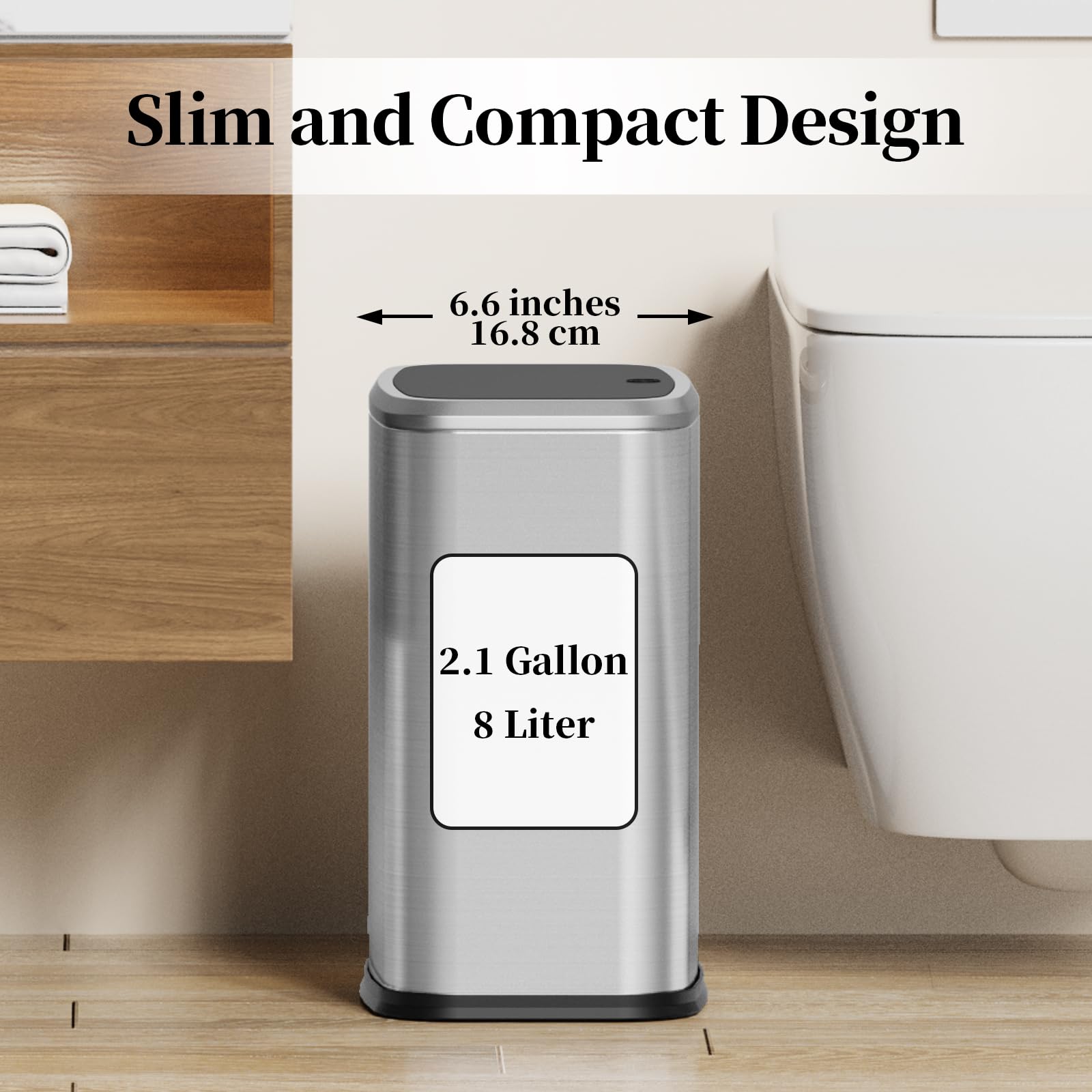 2.1 Gallon Bathroom Trash Can with Lid Press Top