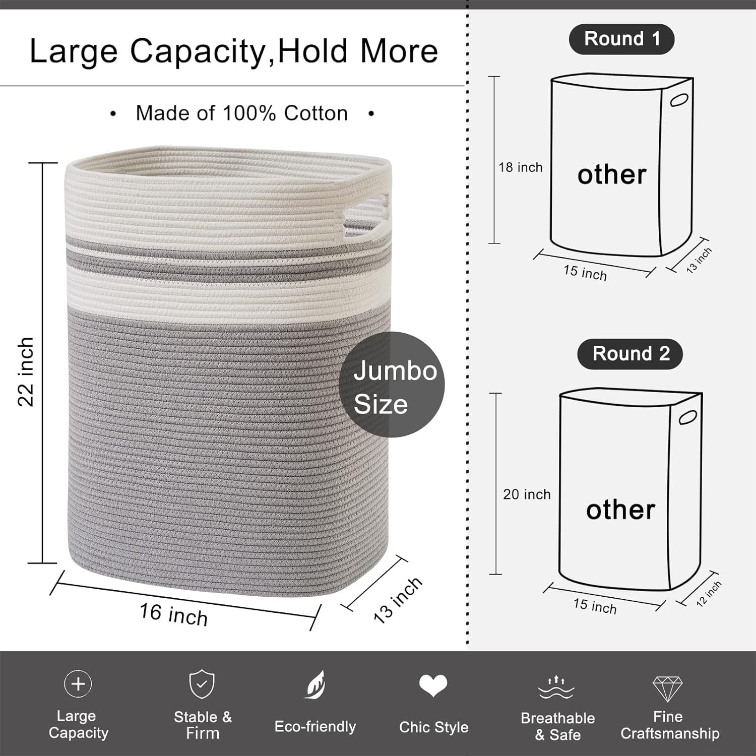 Laundry Hamper Collapsible Laundry Basket Clothes Organizer Gray